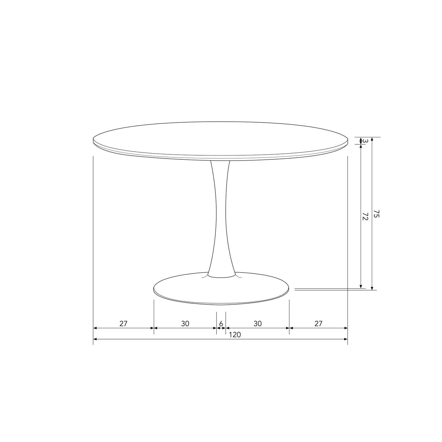 Table à manger ronde noire Sammy 75x120 cm