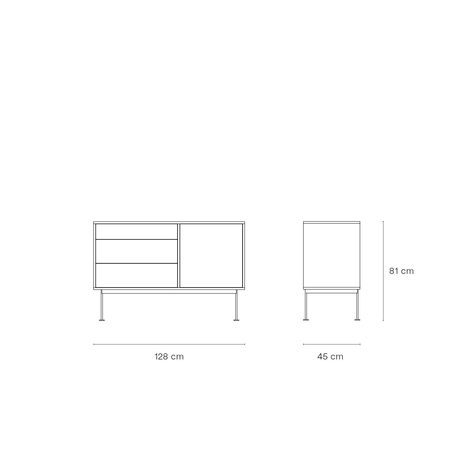 Buffet 3 tiroirs 1 porte 128x81 cm Yoko par Teulat en chêne crème