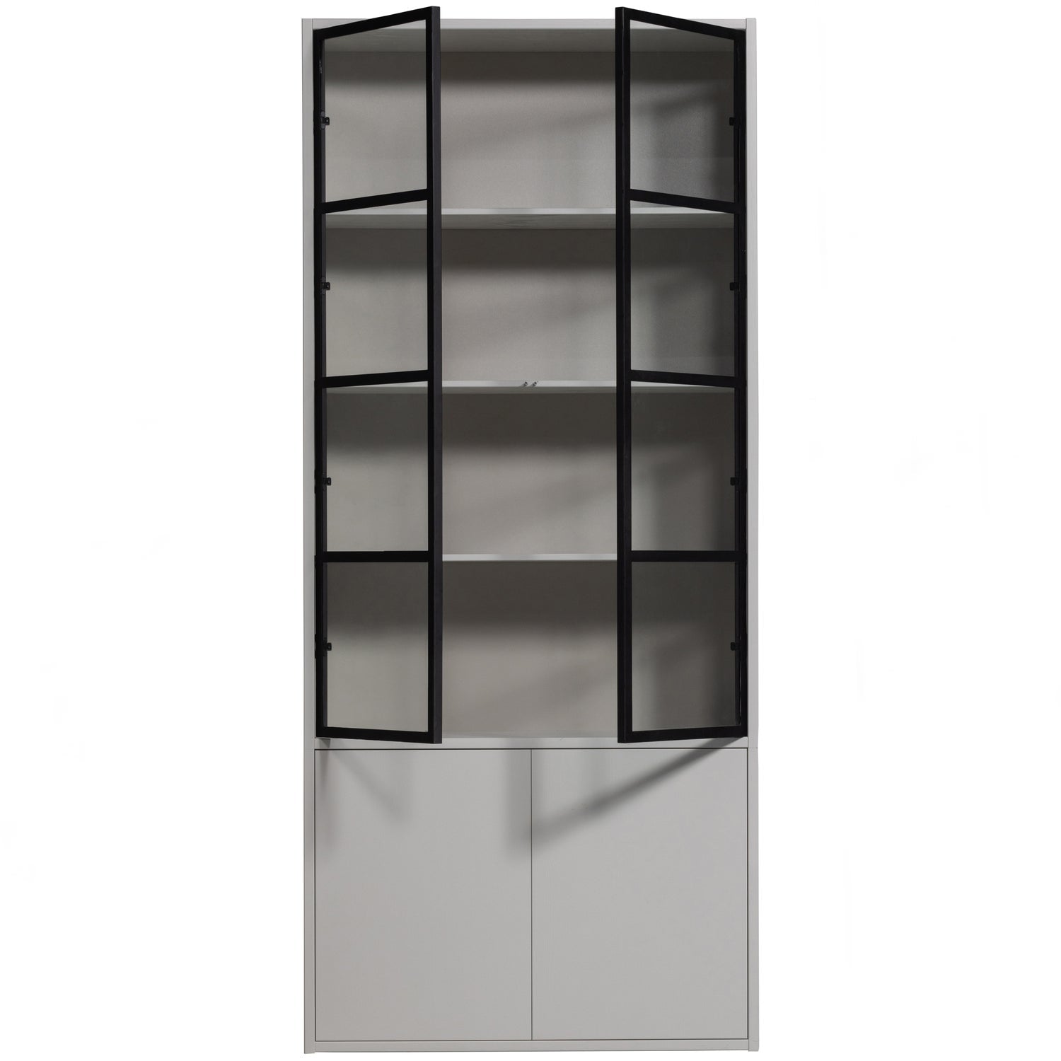 Vetrina 4 ante in legno di pino grigio nebbia Basic 230x101 cm