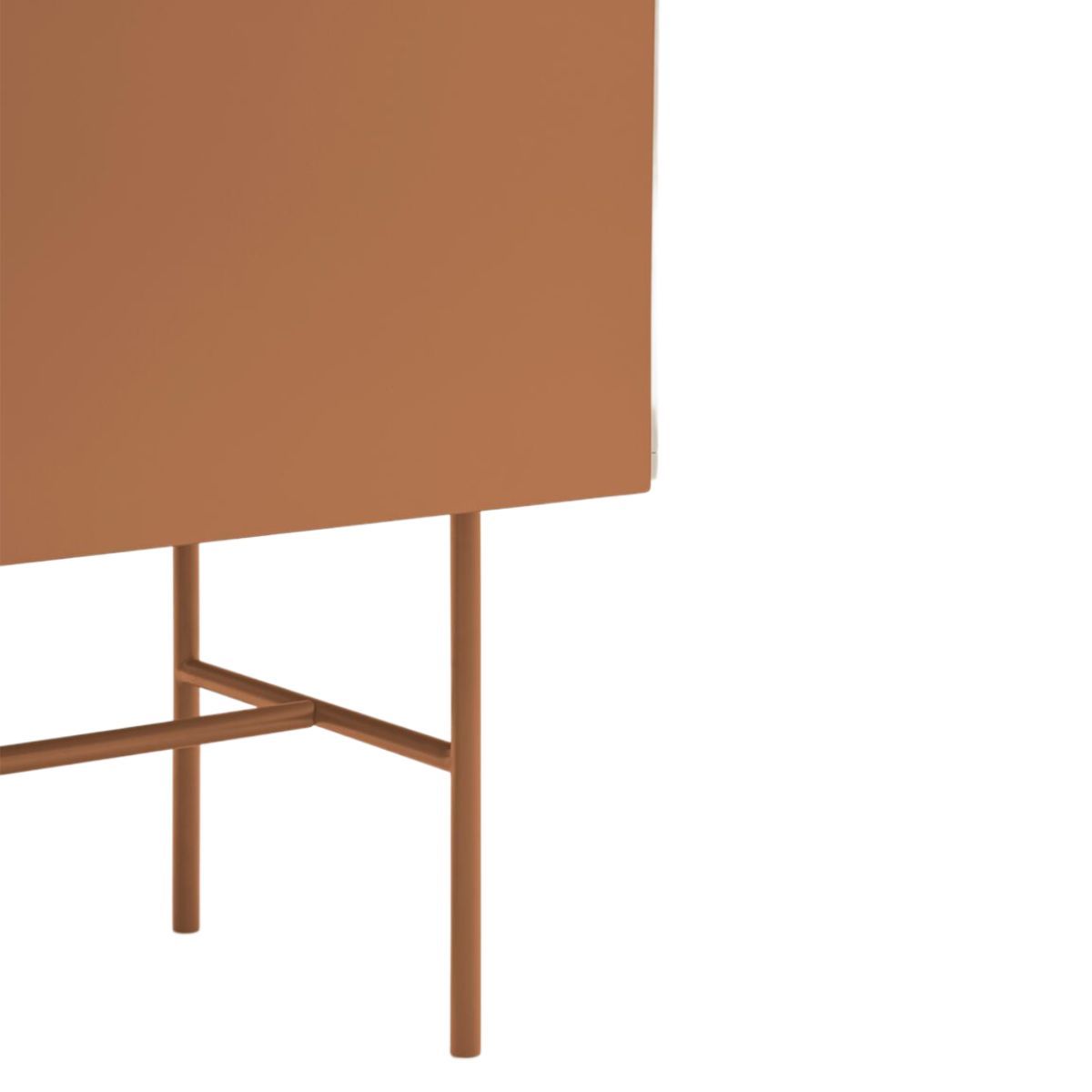Buffet 3 tiroirs et porte coulissante laquée sable et terre cuite avec pied en fer Nube di Teulat 180x45cm