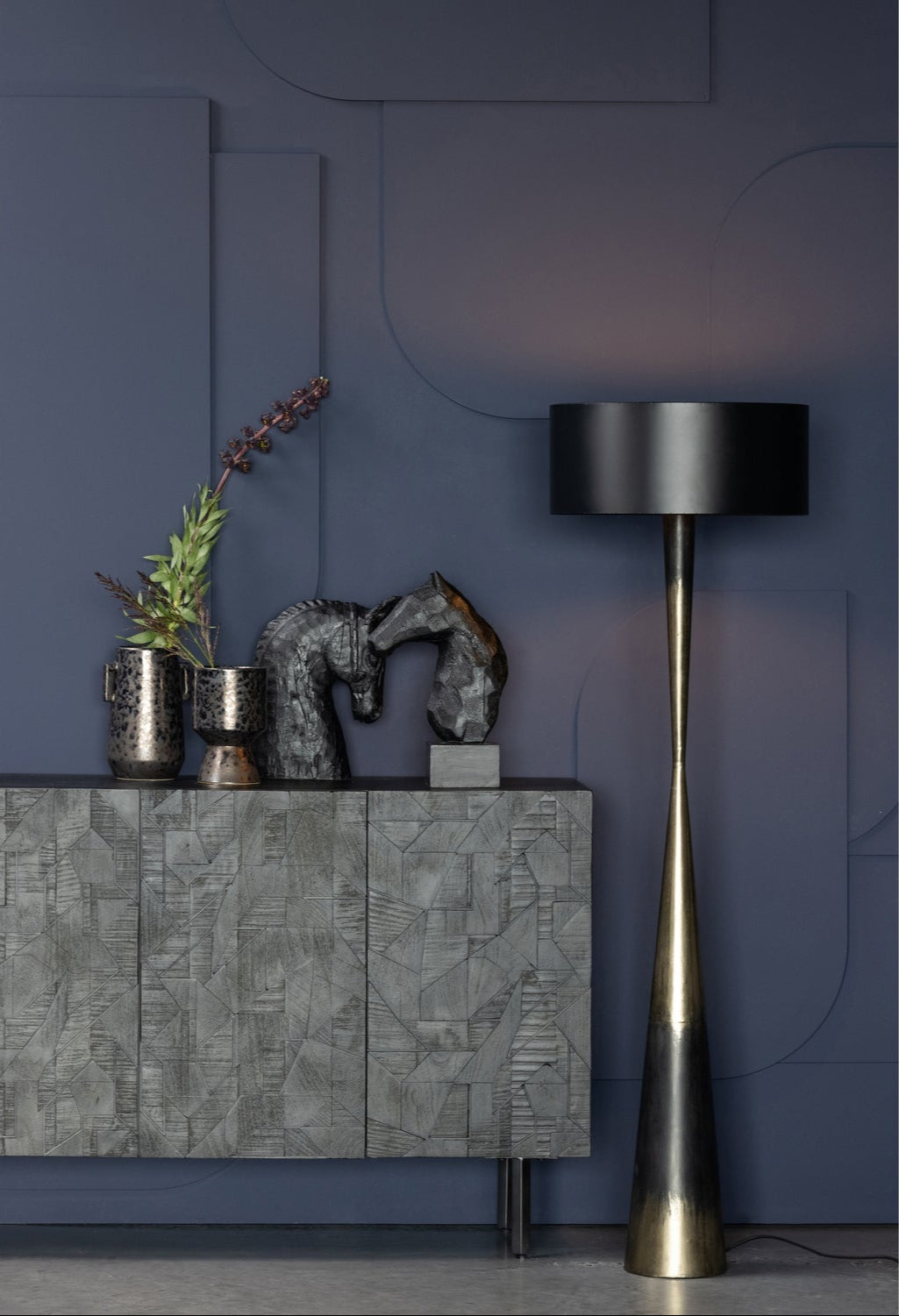 Buffet 4 portes en bois noir Counter 160x40 cm