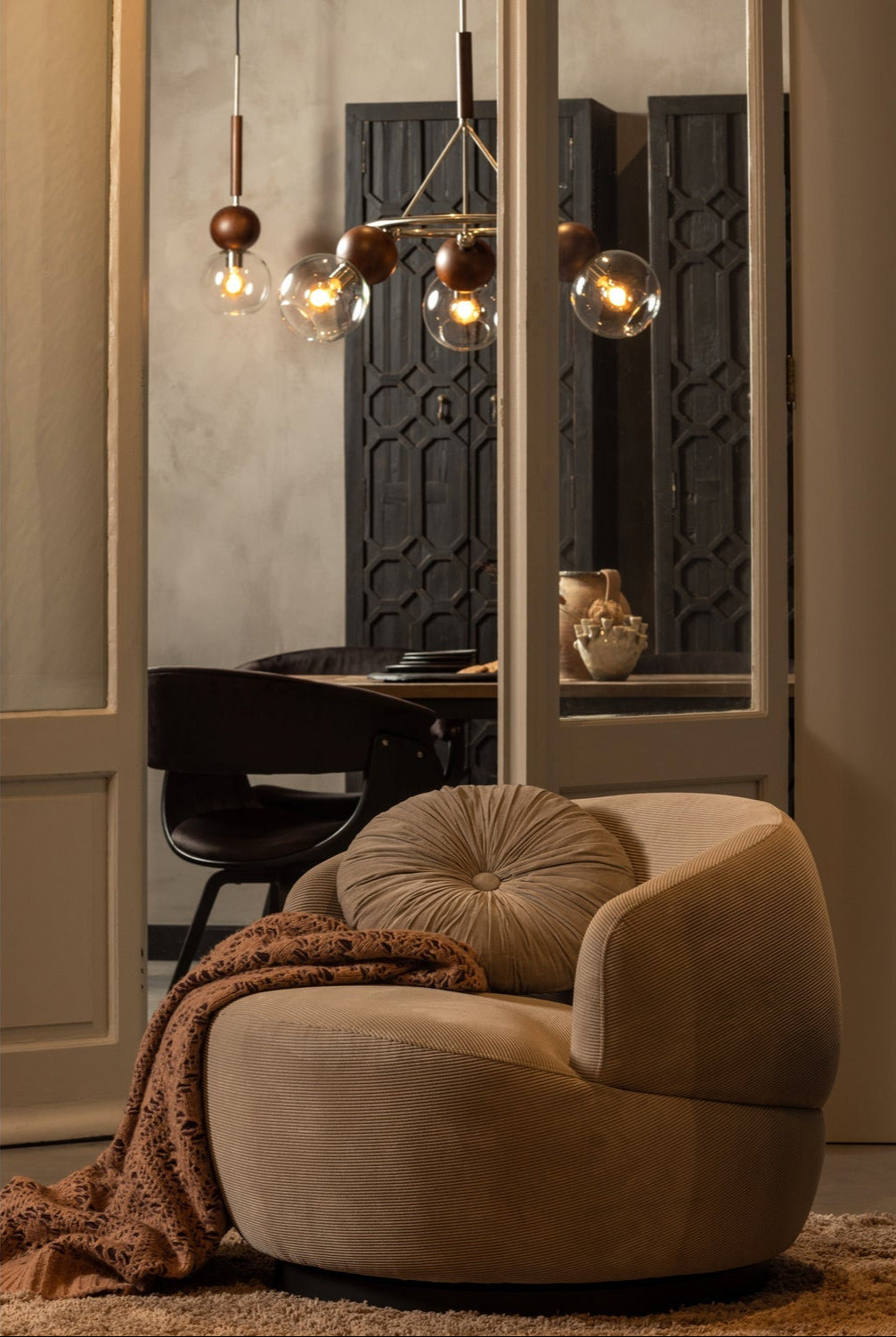 Lampada a sospensione in legno di noce/vetro Babble