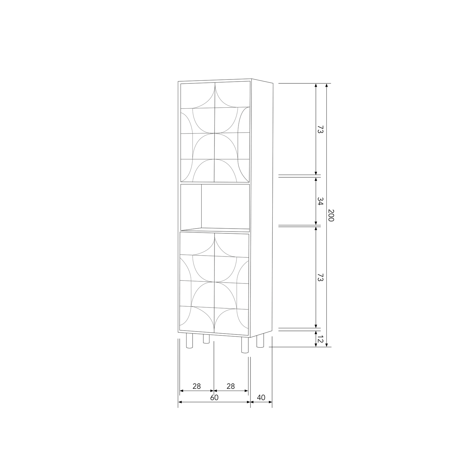 Buffet 4 portes en bois de manguier Draw 200x60 cm