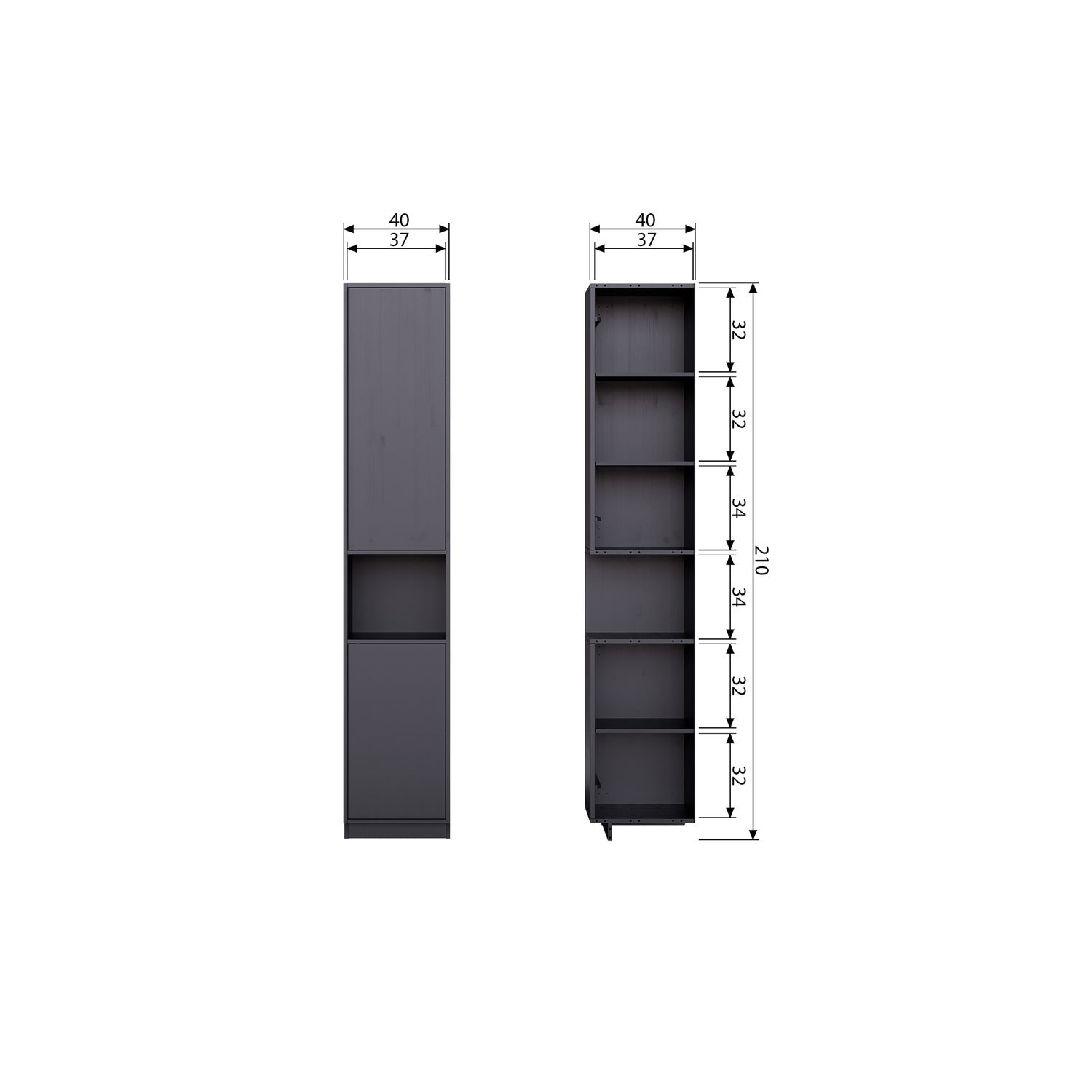 Credenza 2 ante in legno di pino nero Finca 210x40 cm