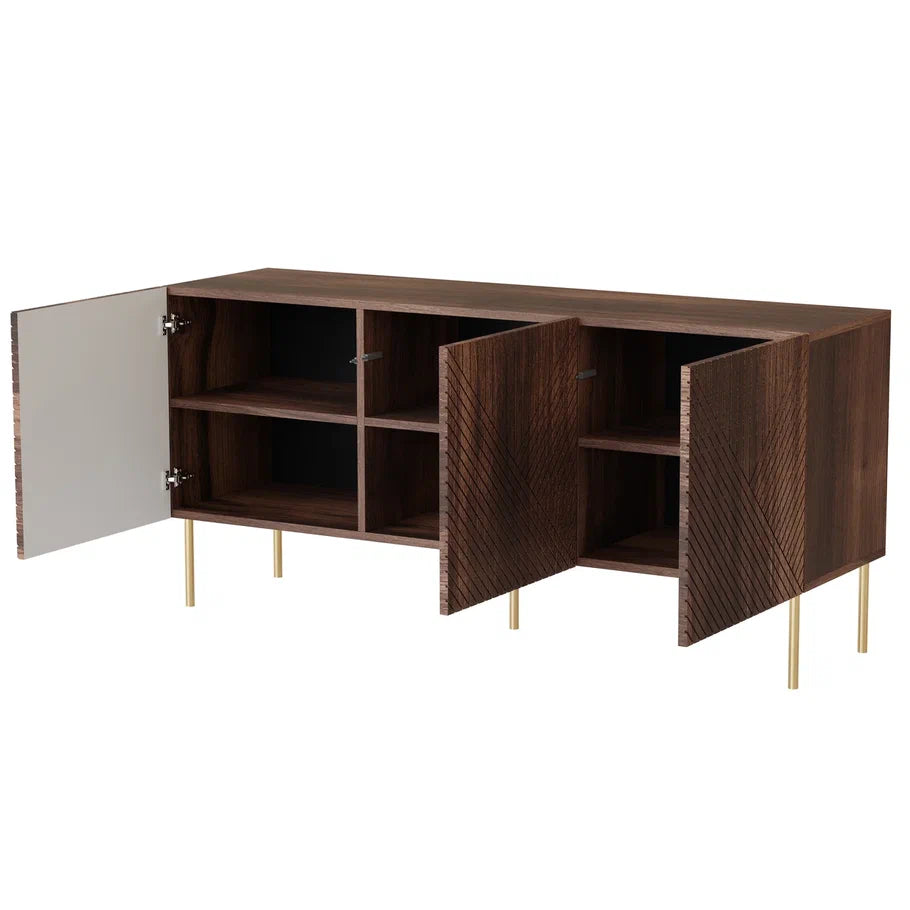 Buffet 3 portes en noyer avec piètement en métal Deco 150x70 cm