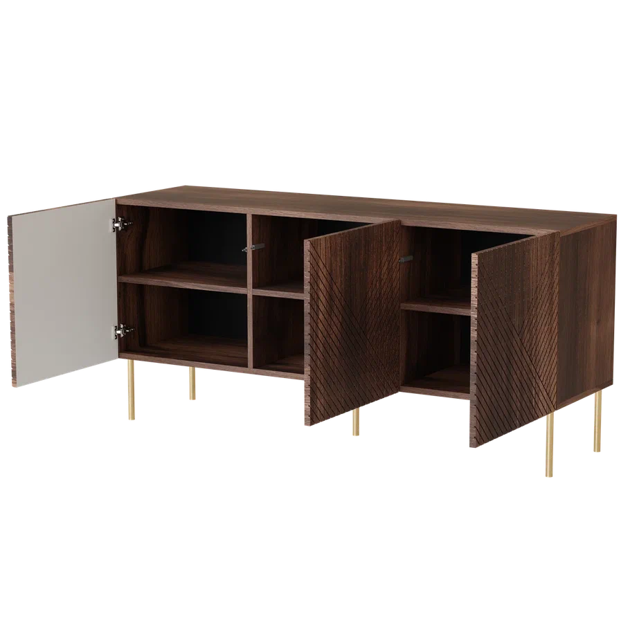 Buffet 3 portes en noyer avec piètement en métal Deco 150x70 cm