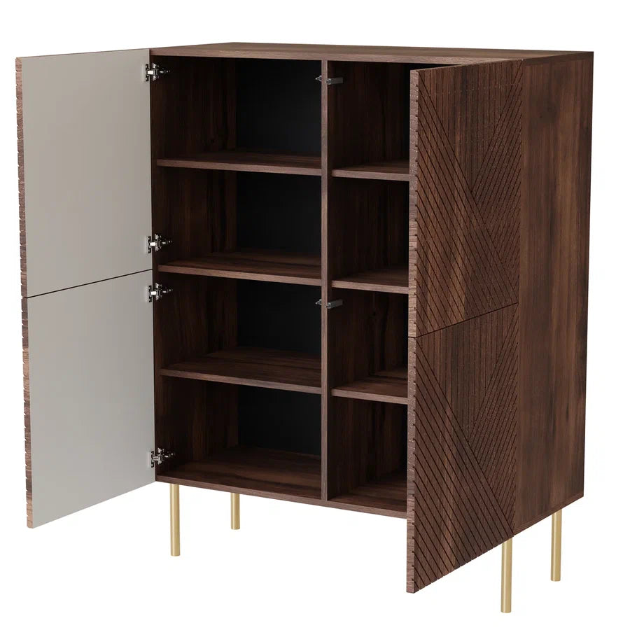 Buffet 4 portes noyer avec pied en métal Deco 89x117 cm