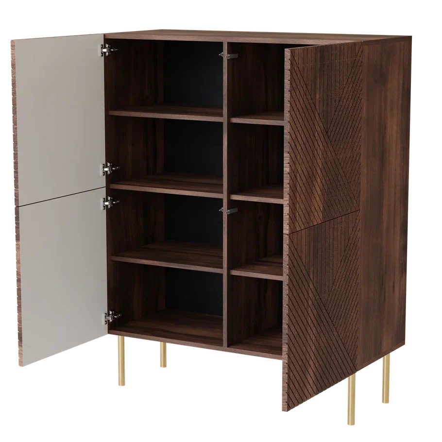 Buffet 4 portes noyer avec pied en métal Deco 89x117 cm