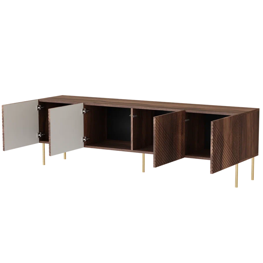 Meuble TV 4 portes noyer avec pied en métal Deco 191x58 cm