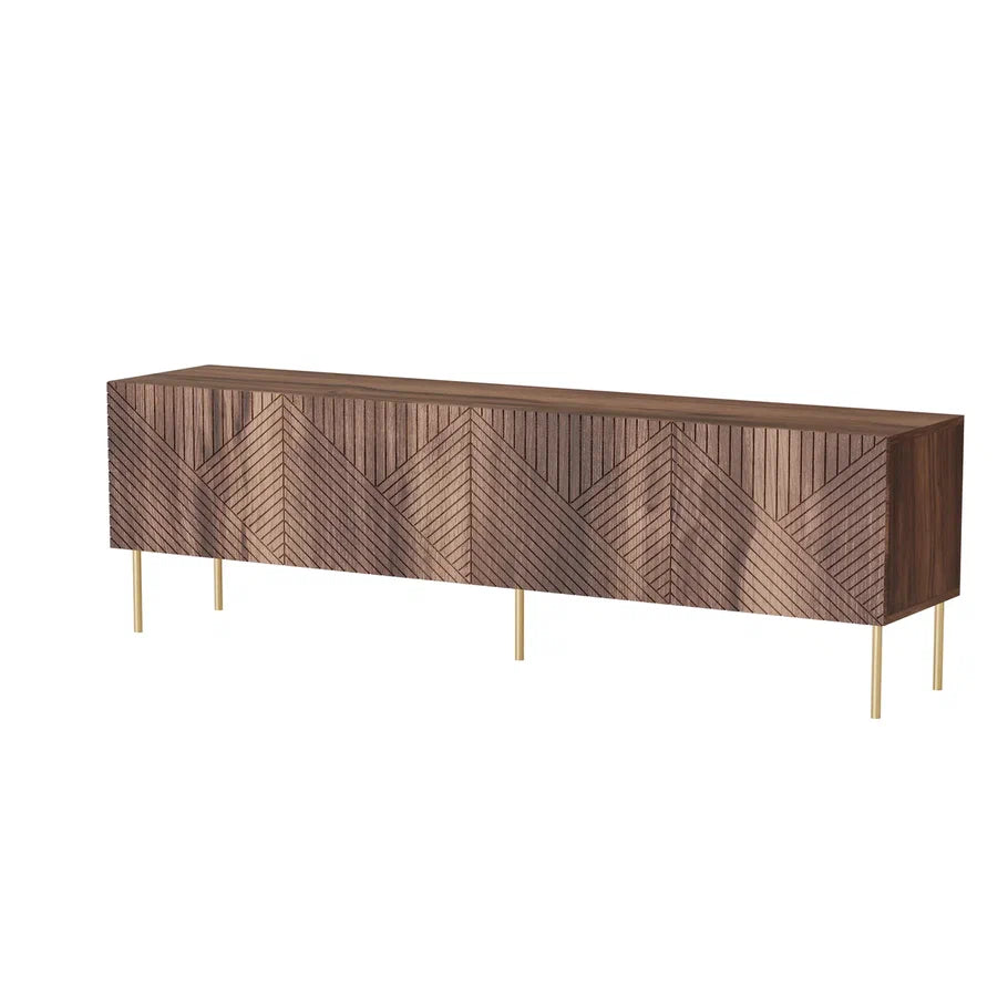 Meuble TV 4 portes noyer avec pied en métal Deco 191x58 cm