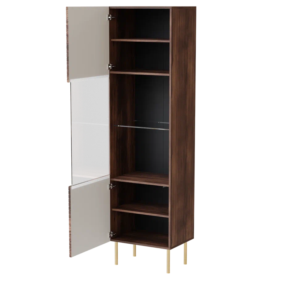 Vitrine 1 porte noyer avec pied en métal Deco 50x187 cm