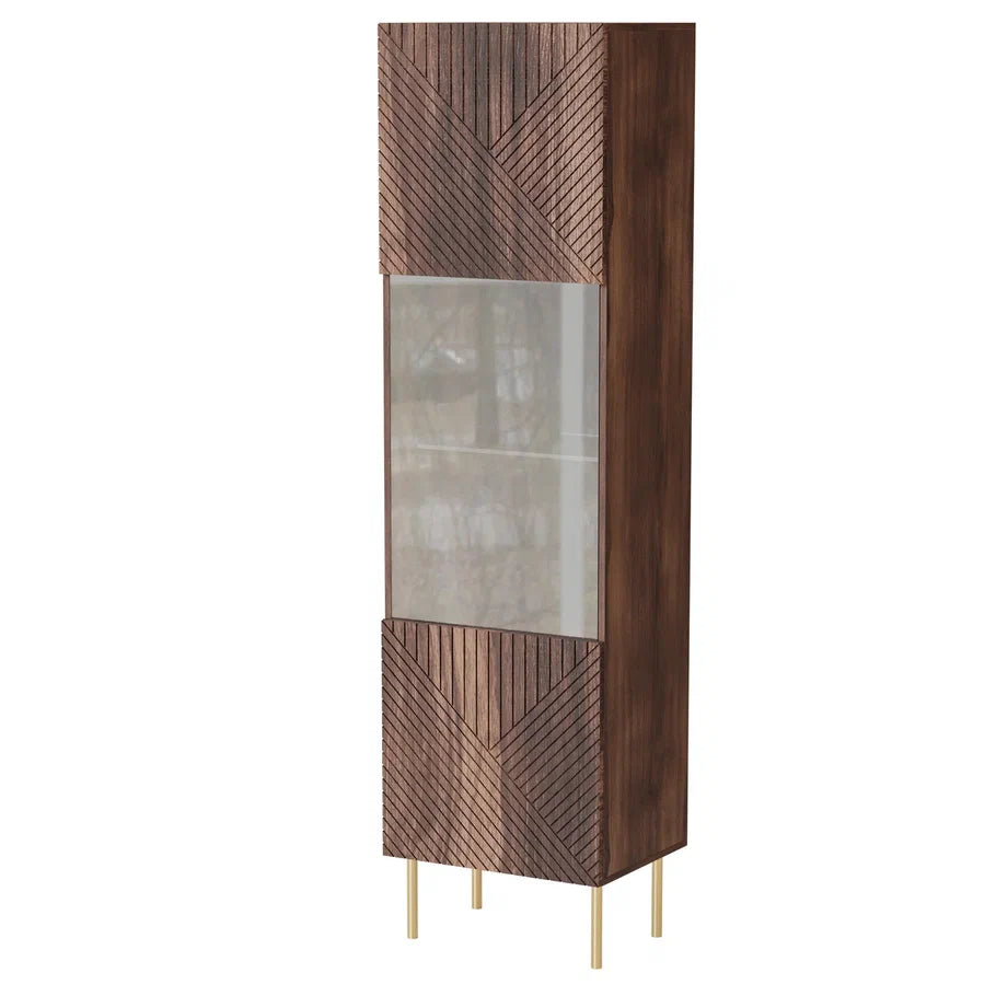 Vitrine 1 porte noyer avec pied en métal Deco 50x187 cm