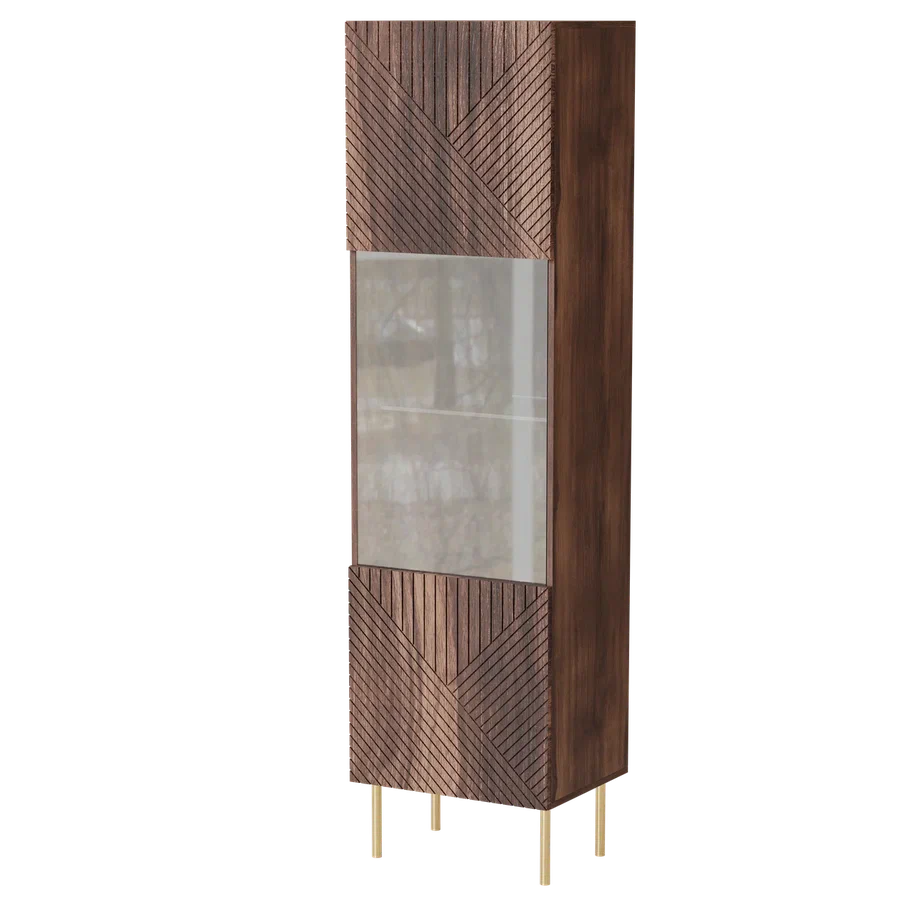 Vitrine 1 porte noyer avec pied en métal Deco 50x187 cm