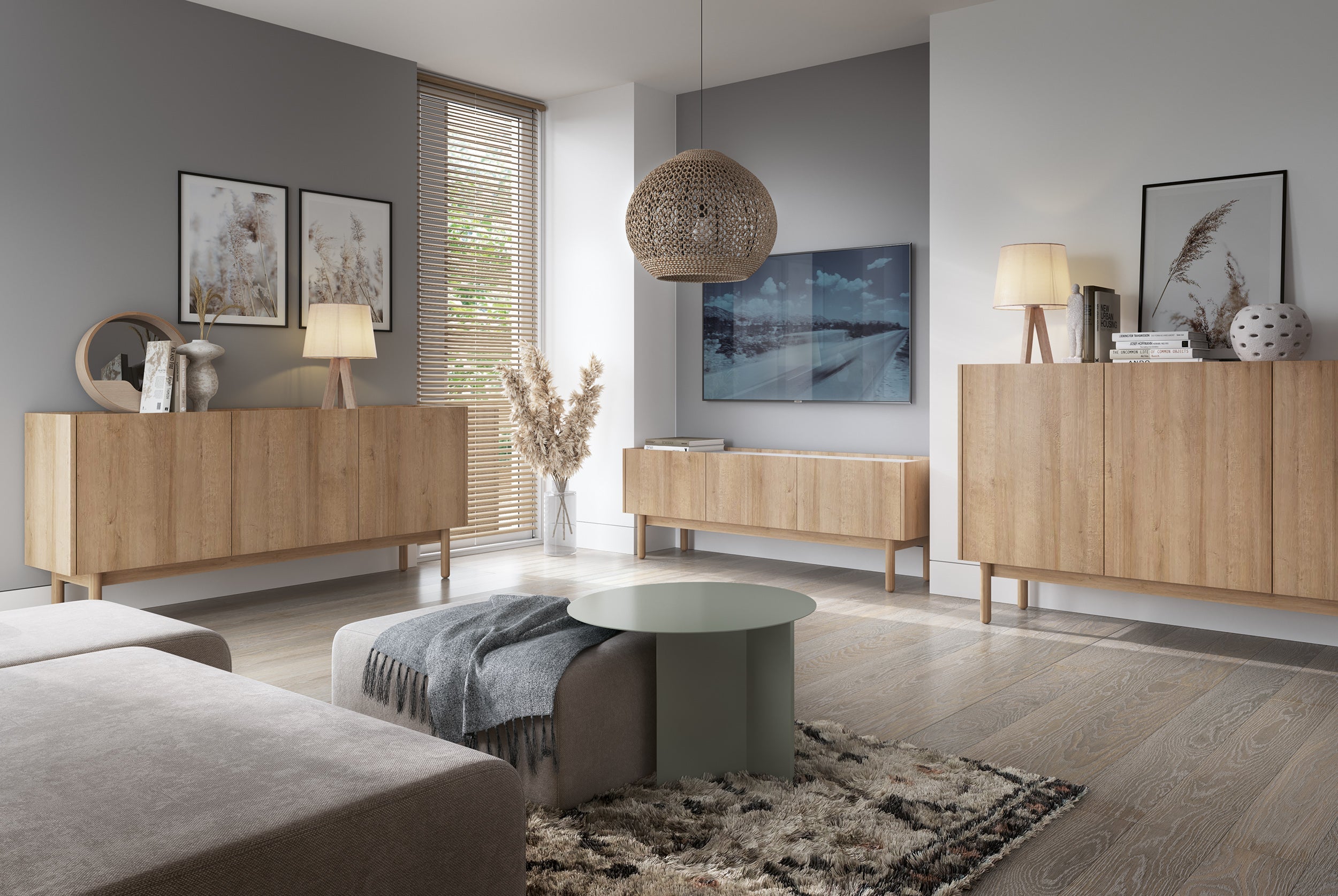 Buffet 3 portes en bois laminé Arnesia 144x83 cm