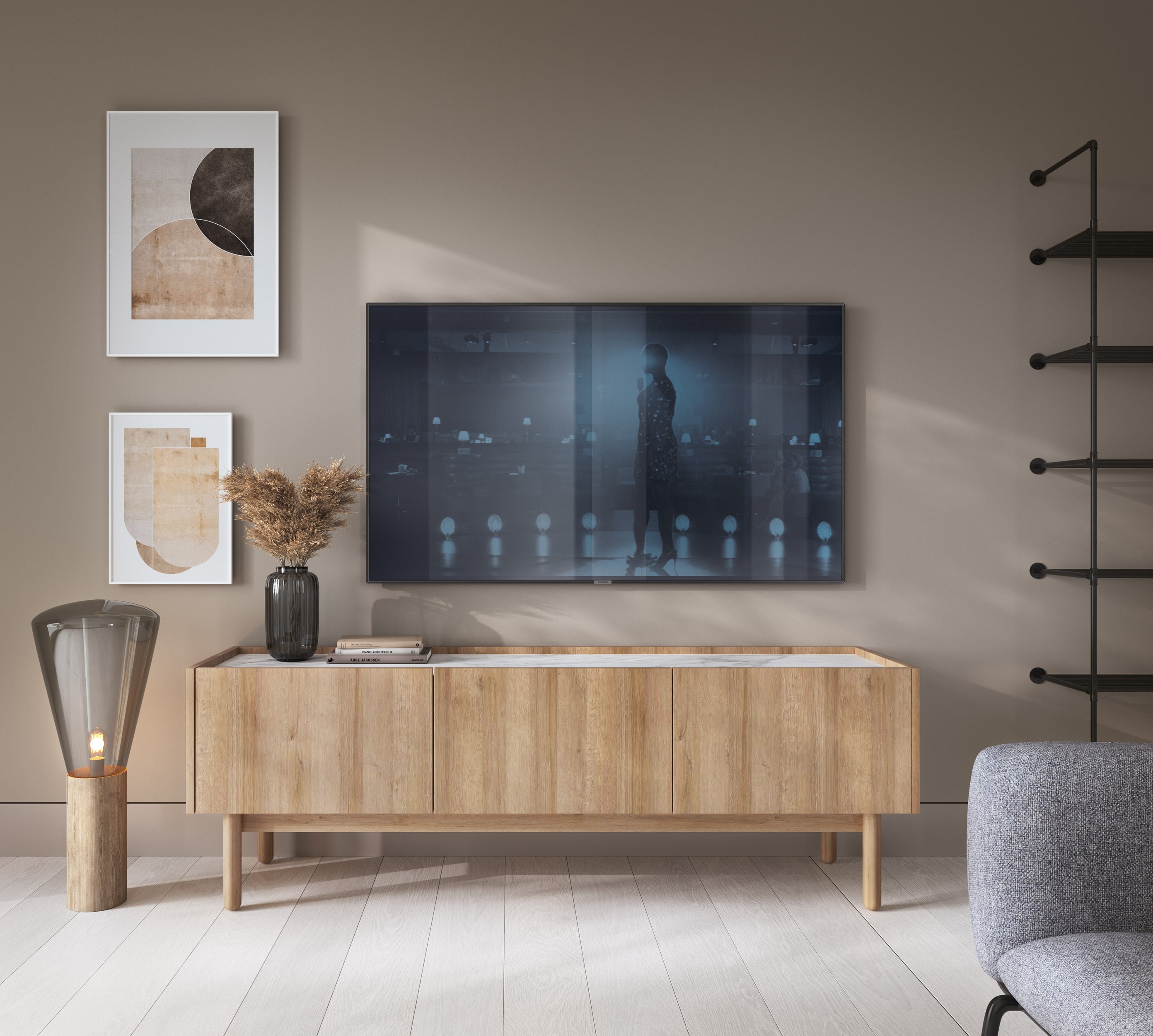 Meuble TV 3 portes en bois laminé Arnesia 144x48 cm