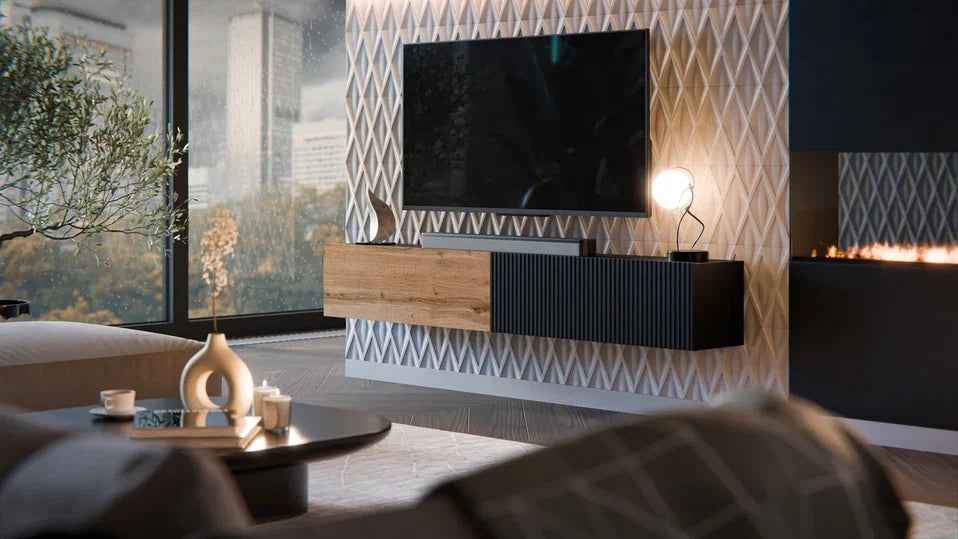 Meuble TV suspendu 1 porte Étoile 200x30 cm