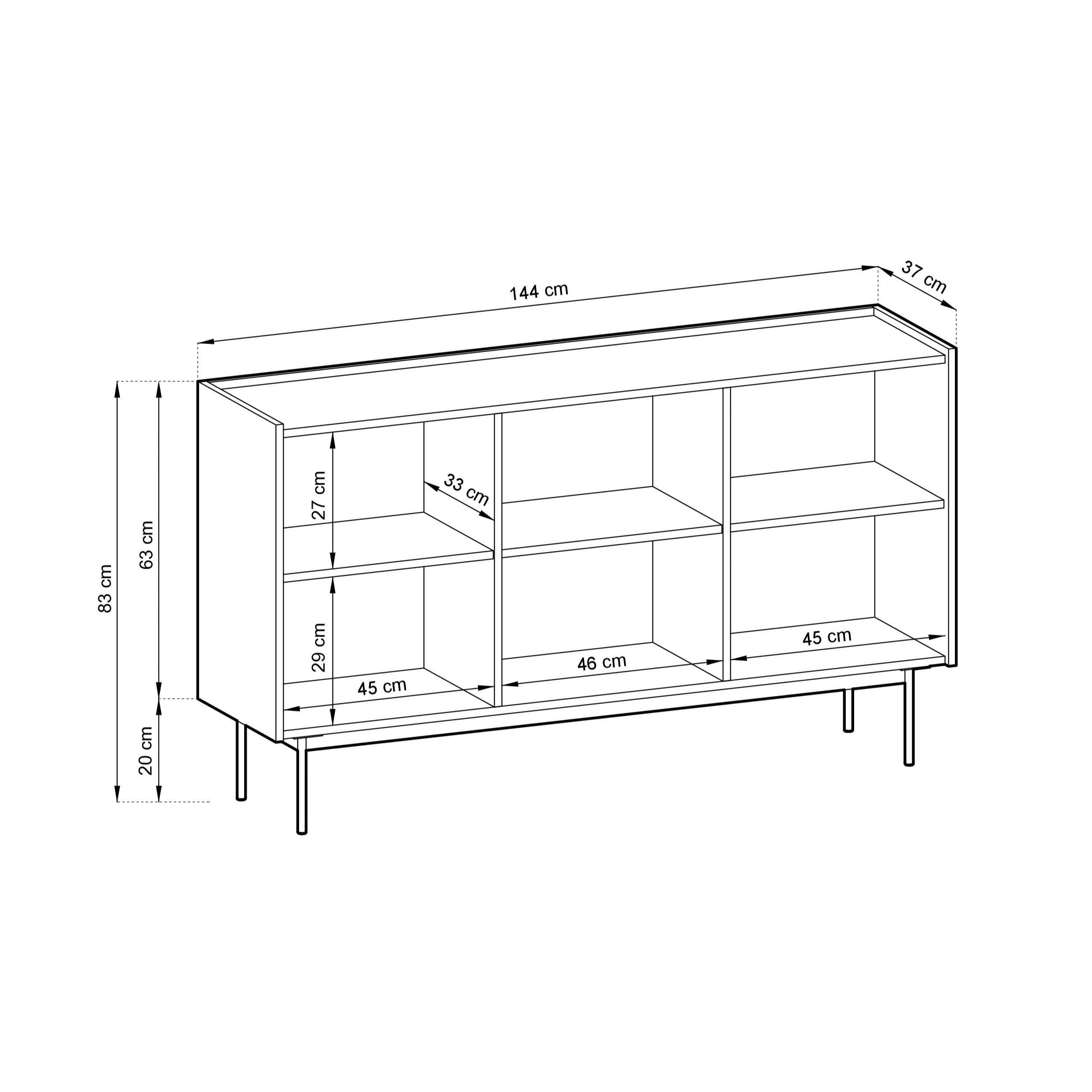 Buffet 3 portes en bois laminé Lago 144x83 cm