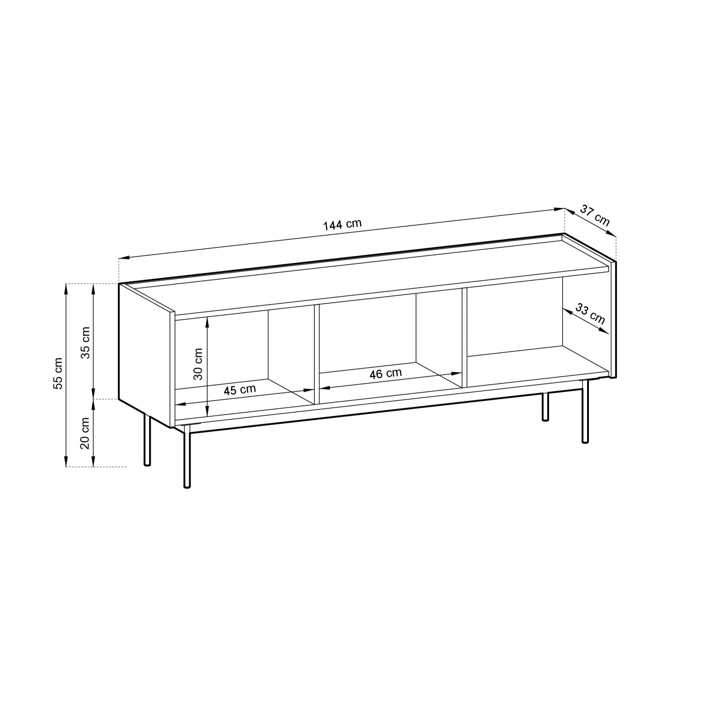Meuble TV 3 portes en bois laminé Lago 144x55 cm