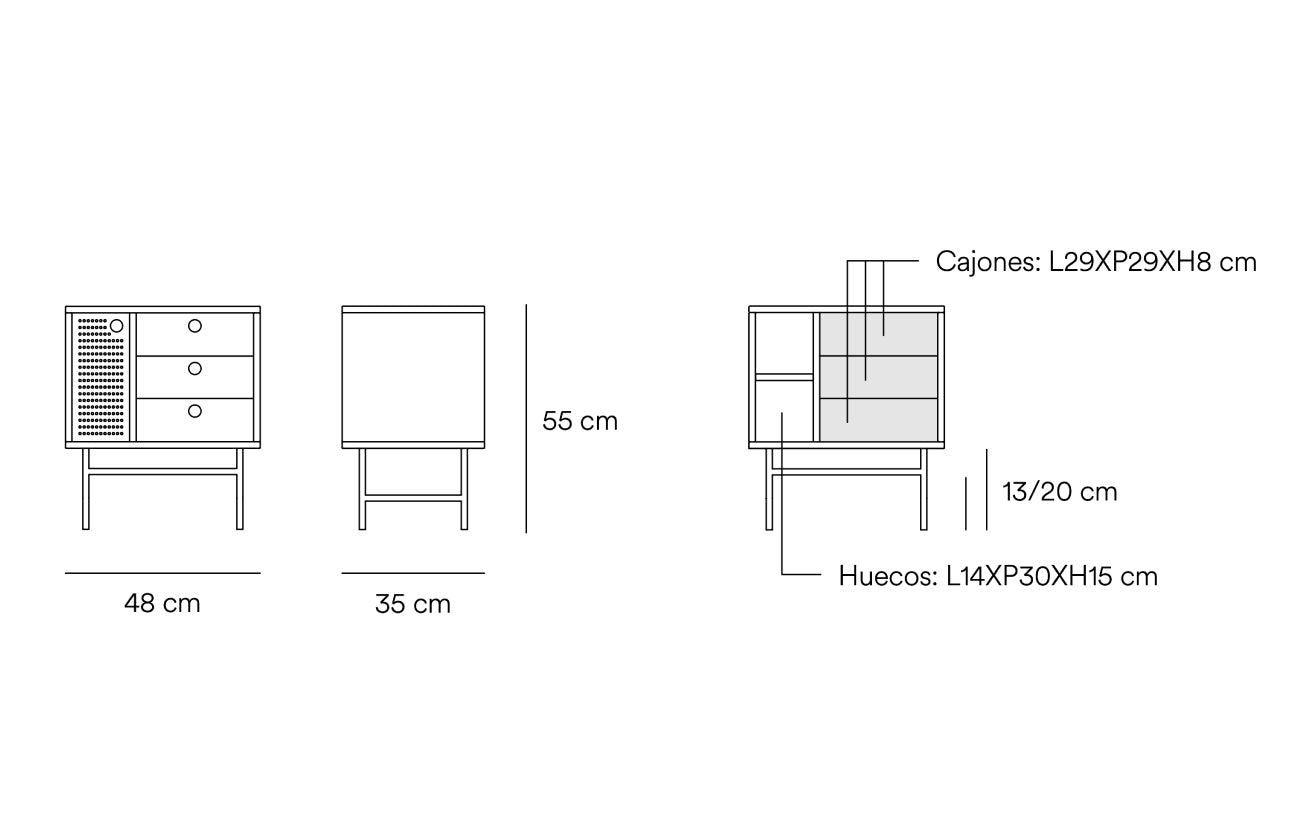 Table de chevet 3 tiroirs 1 porte 48x35 cm Punto de Teulat blanche