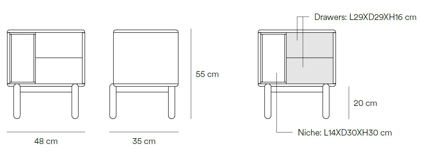 Table de chevet 2 tiroirs 48x35 cm Corvo de Teulat gris perle