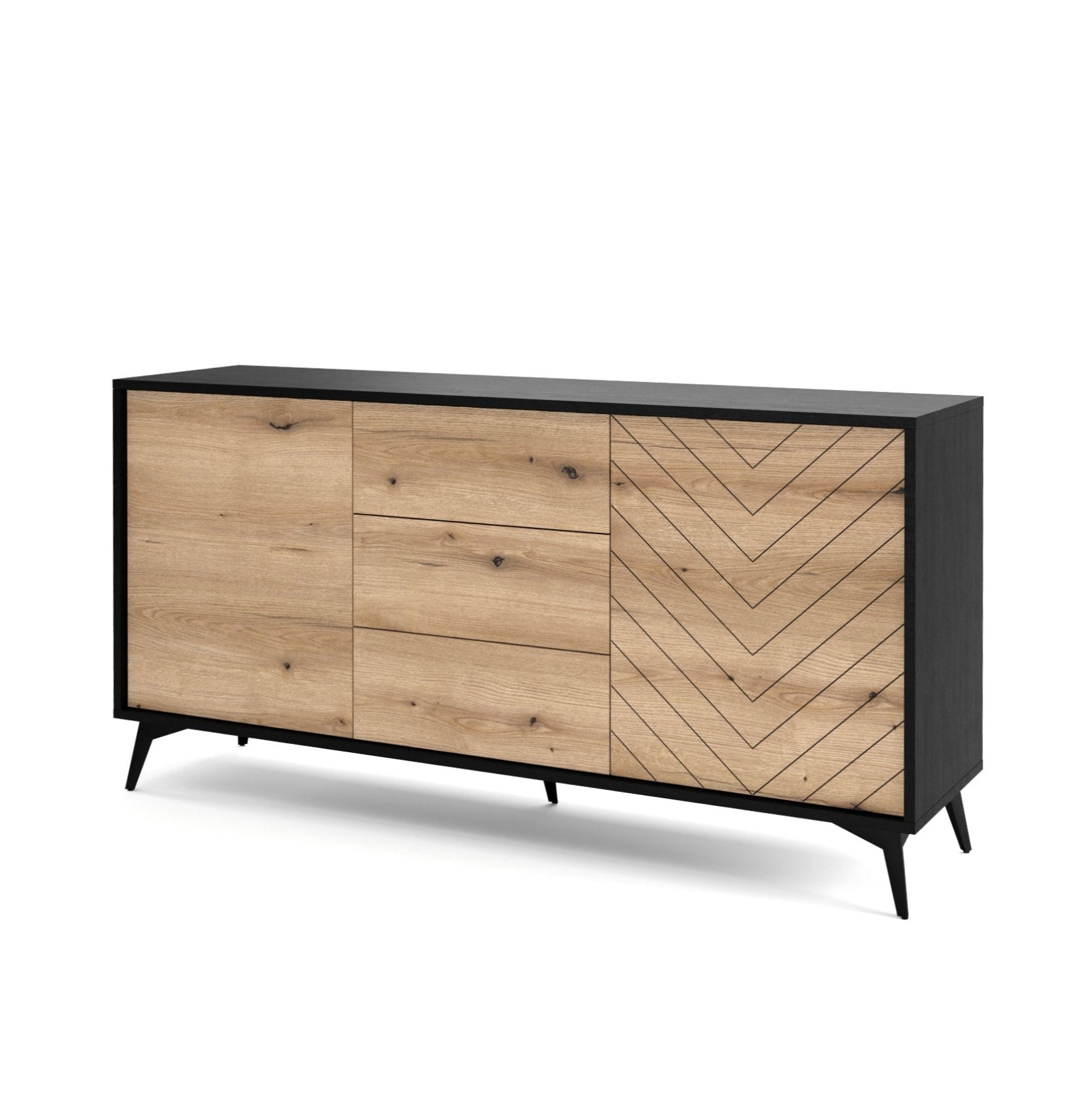 Buffet 2 portes 3 tiroirs en bois laminé avec pieds en métal Evoke 154x77 cm