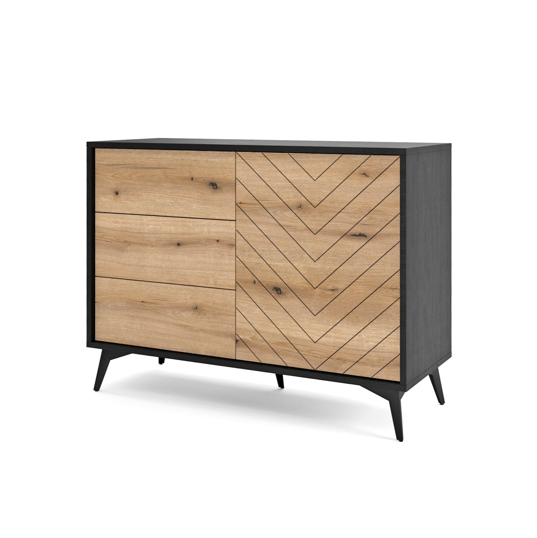 Buffet 1 porte et 3 tiroirs en bois laminé avec pieds en métal Evoke 104x77 cm