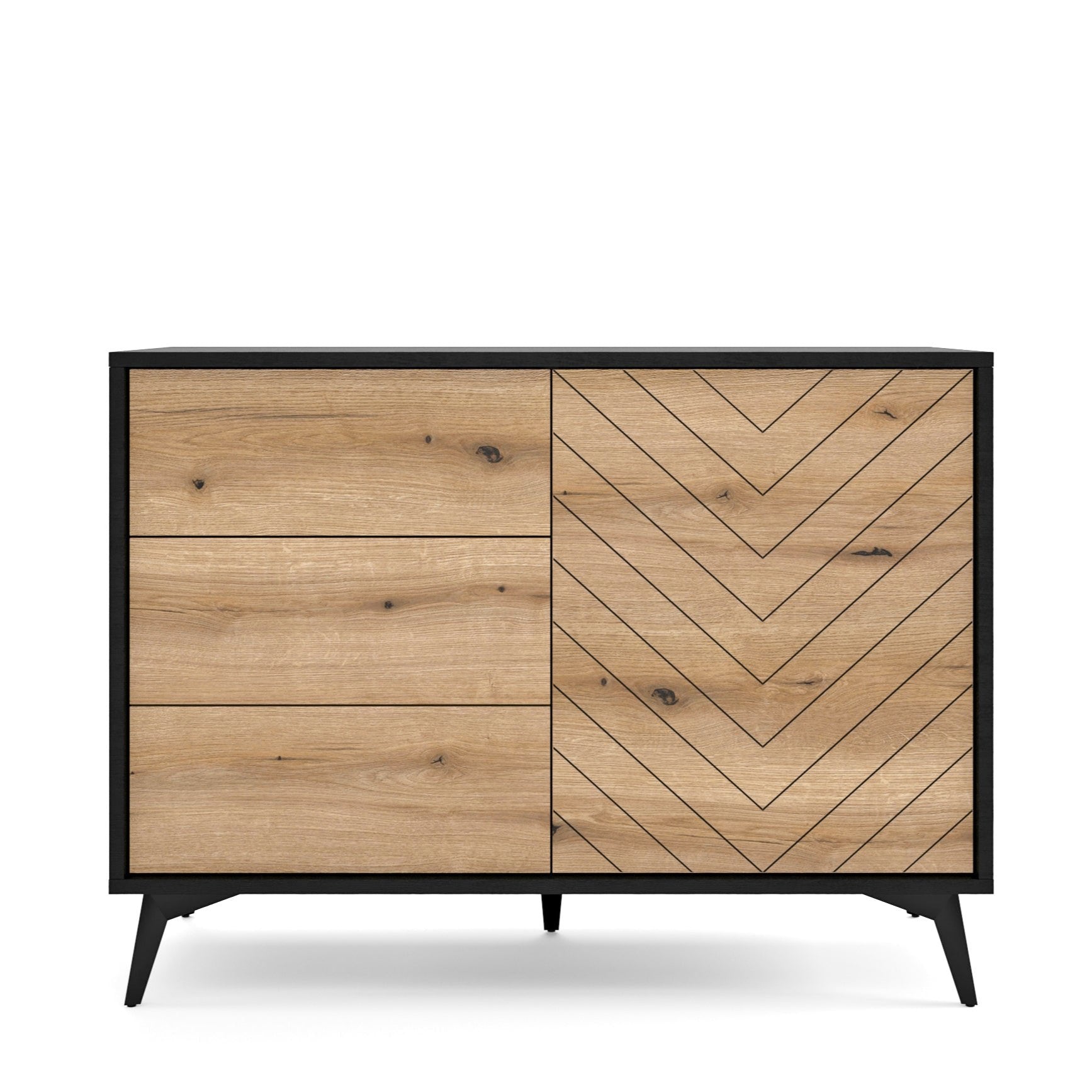Buffet 1 porte et 3 tiroirs en bois laminé avec pieds en métal Evoke 104x77 cm