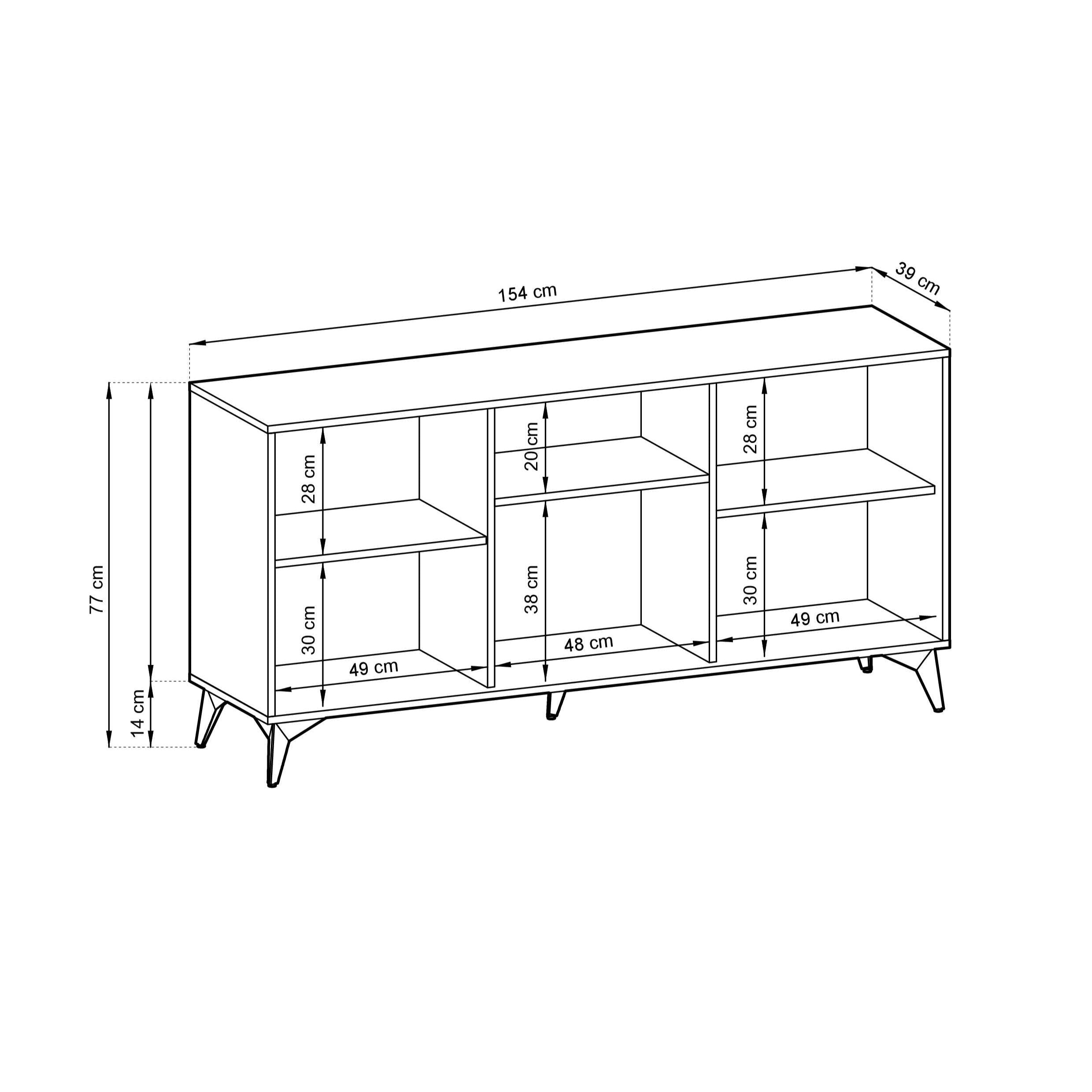 Buffet 3 portes en bois laminé avec pieds en métal Evoke 154x77 cm