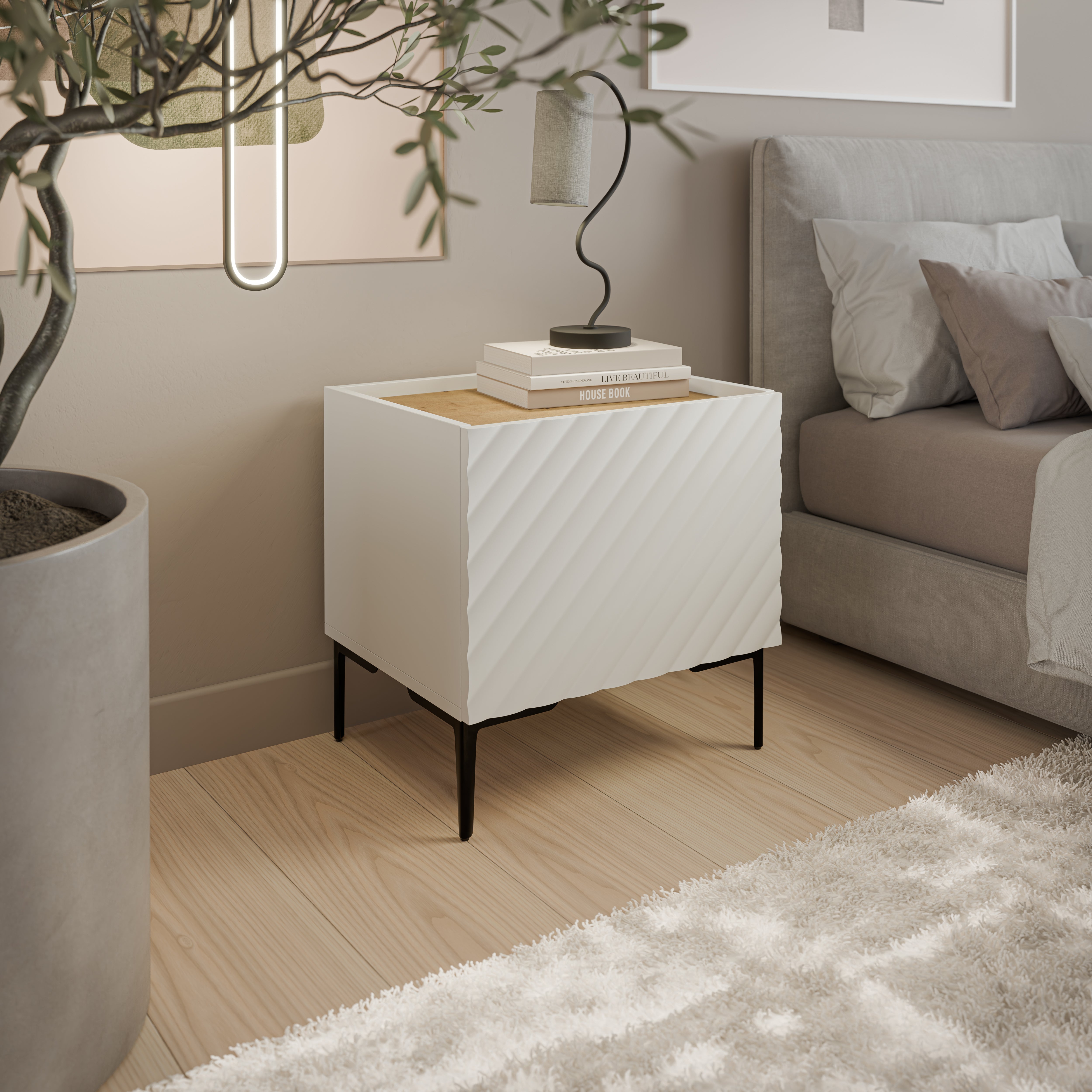 Table de chevet 1 porte avec pied métal Rêve 50x53 cm