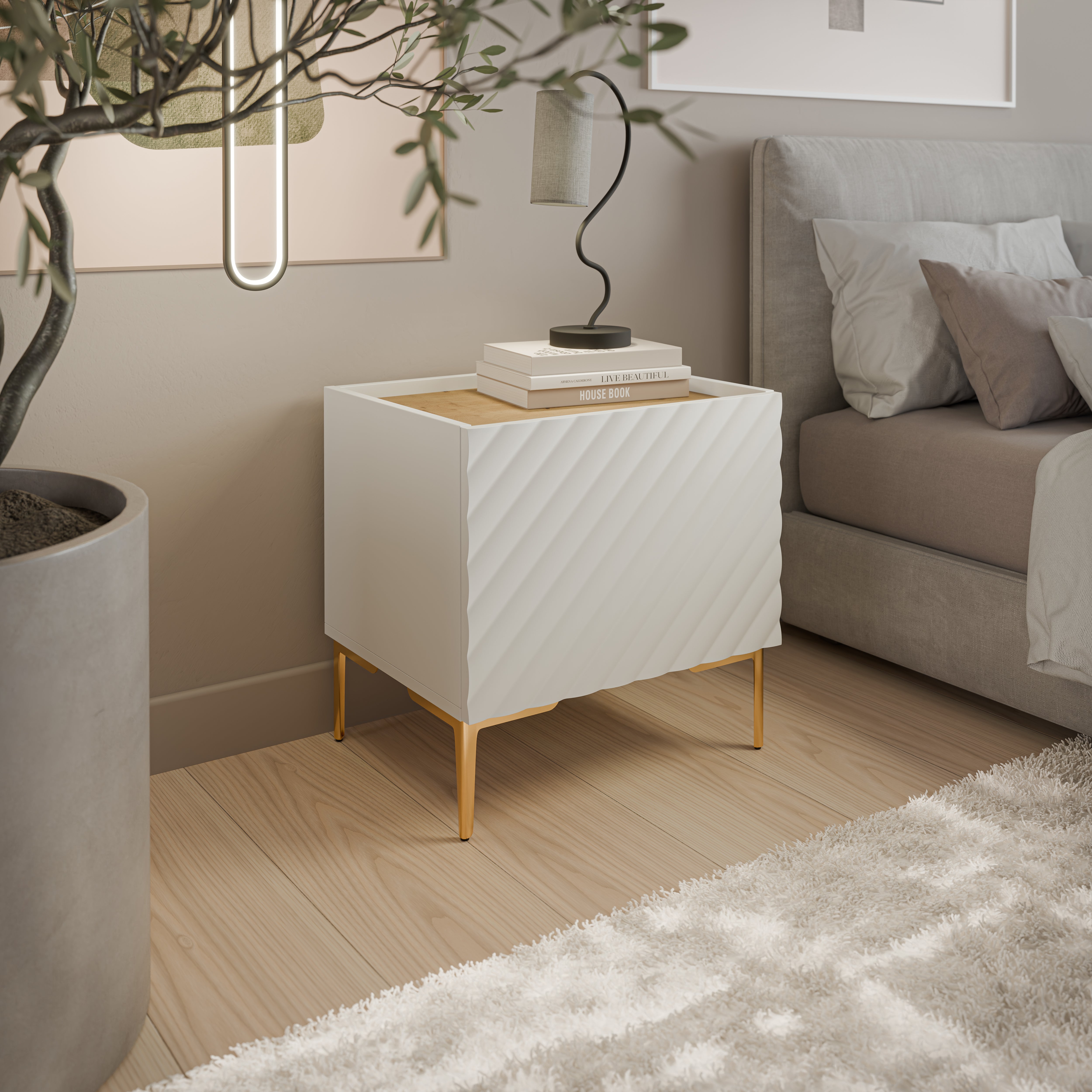Table de chevet 1 porte avec pied métal Rêve 50x53 cm