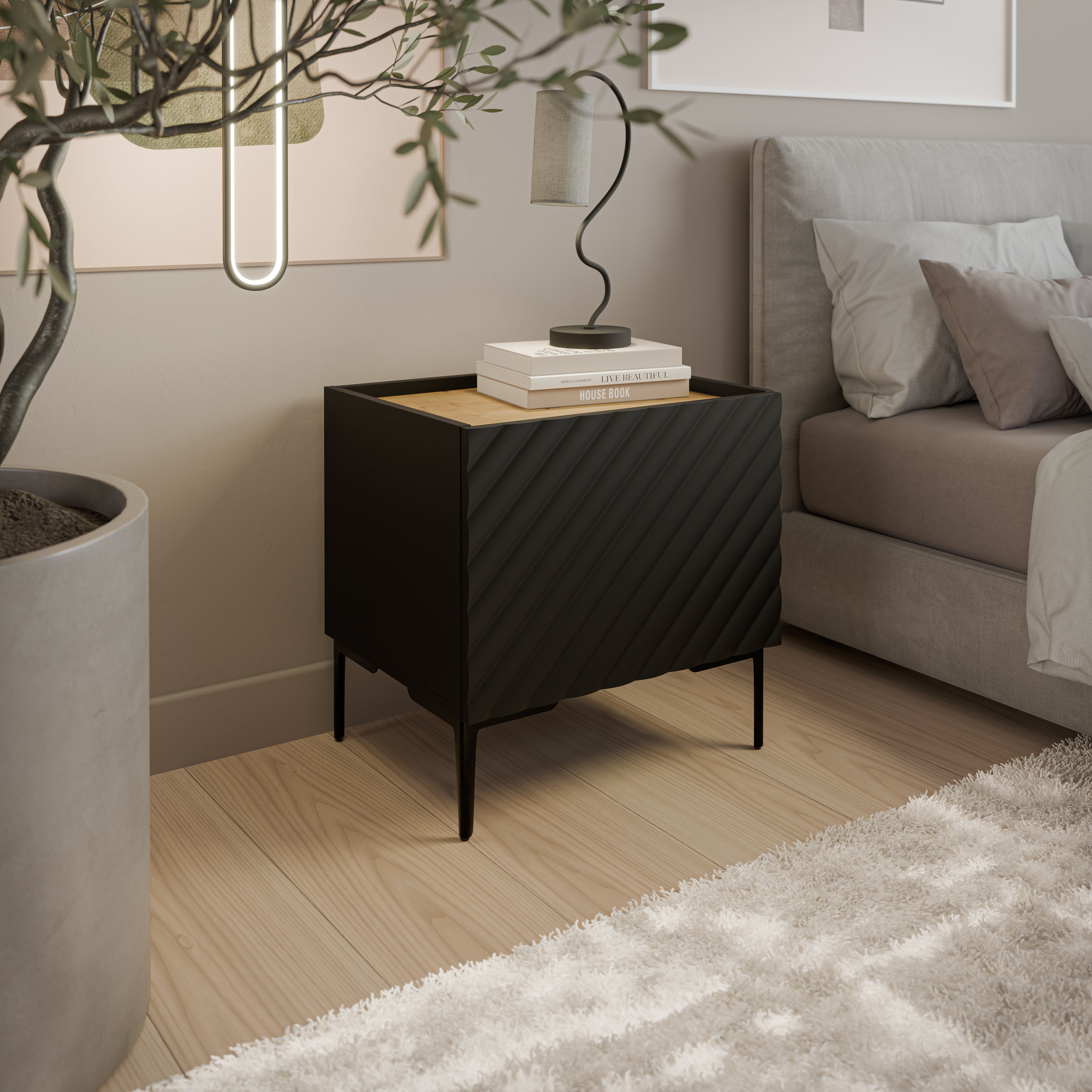 Table de chevet 1 porte avec pied métal Rêve 50x53 cm