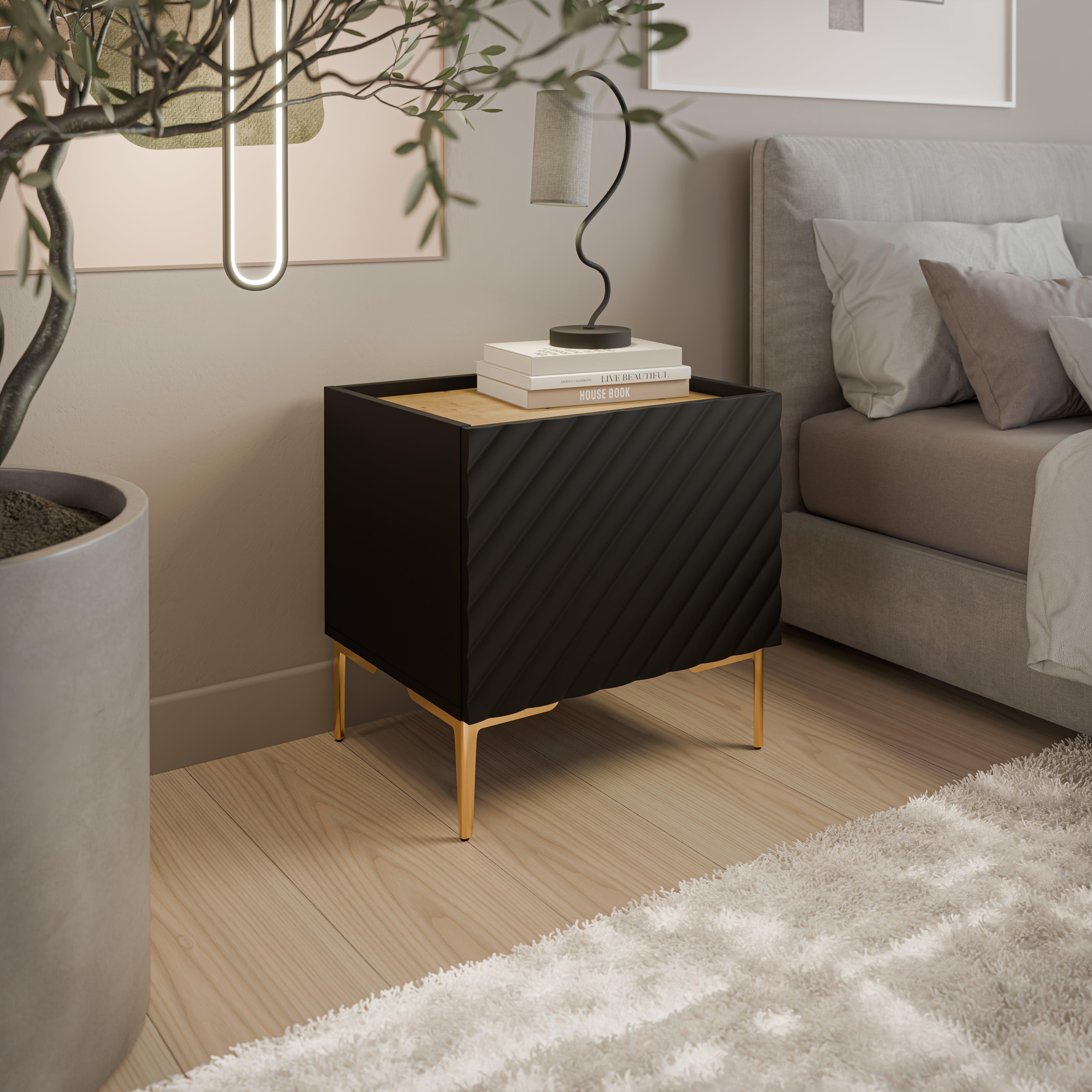 Table de chevet 1 porte avec pied métal Rêve 50x53 cm