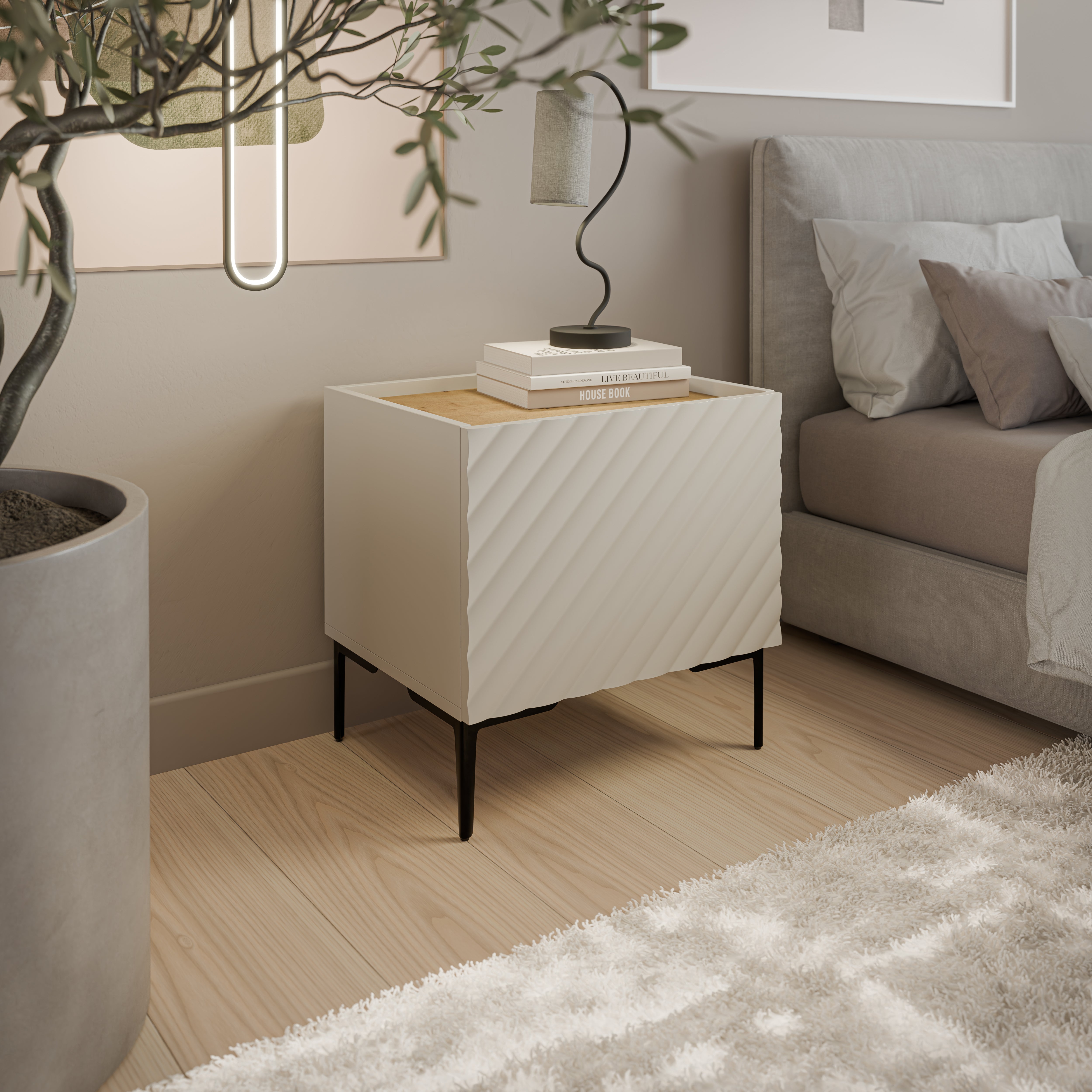 Table de chevet 1 porte avec pied métal Rêve 50x53 cm