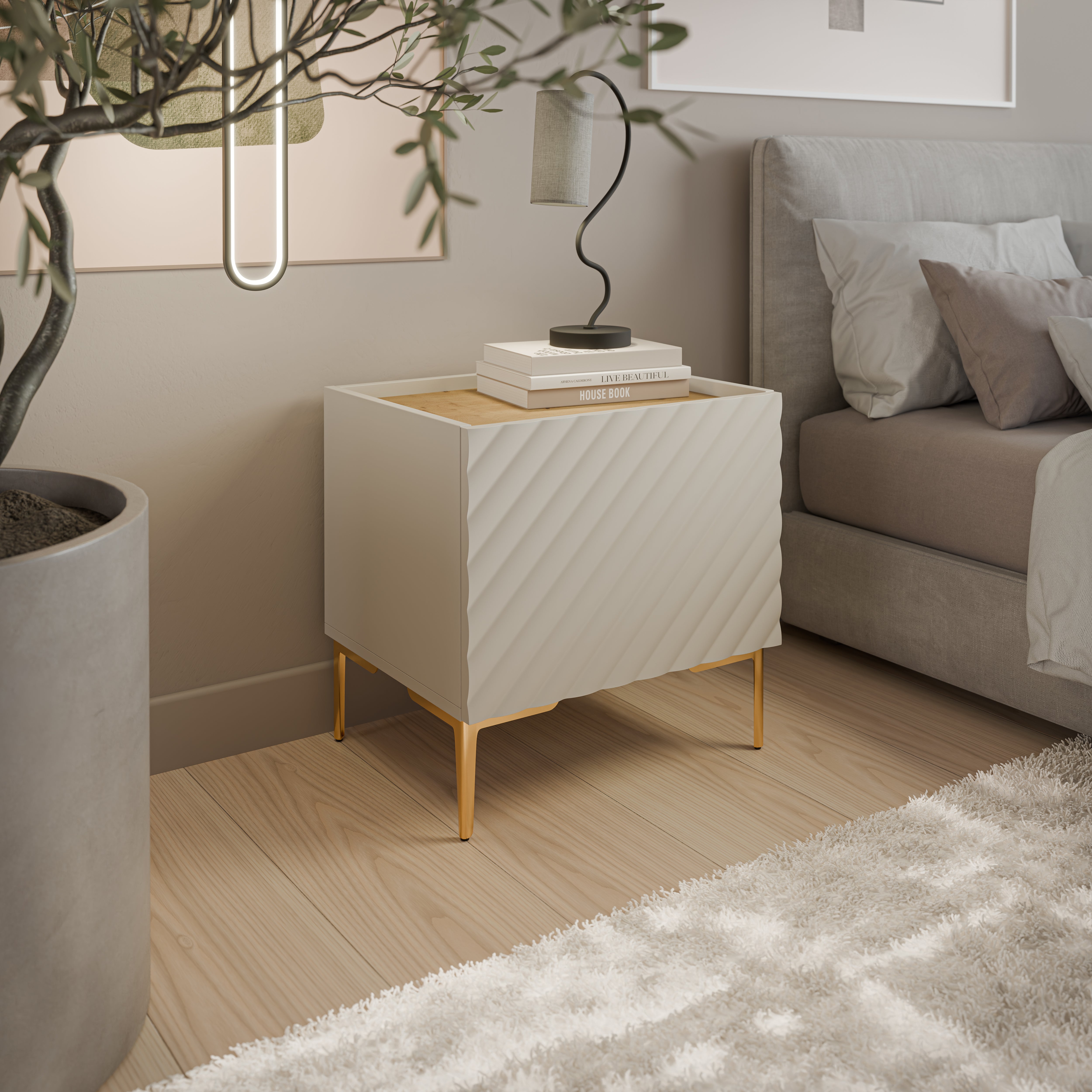 Table de chevet 1 porte avec pied métal Rêve 50x53 cm