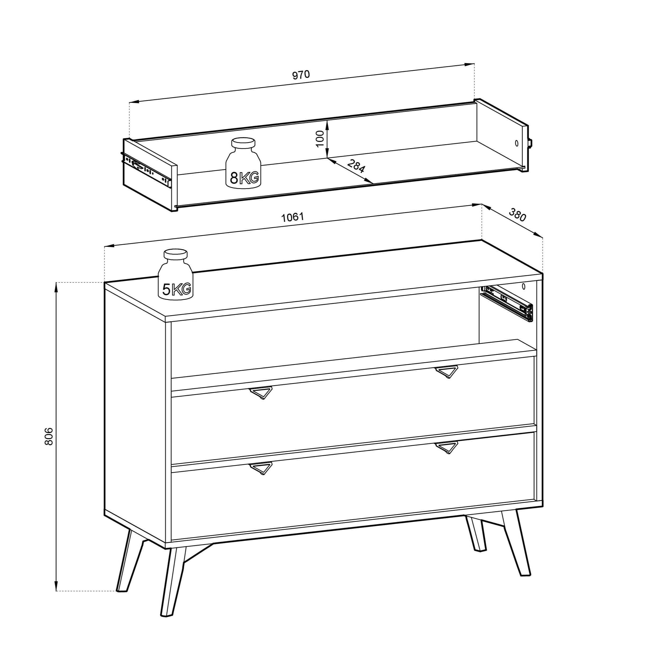 Commode 3 tiroirs en bois laminé Vanity 106x80 cm