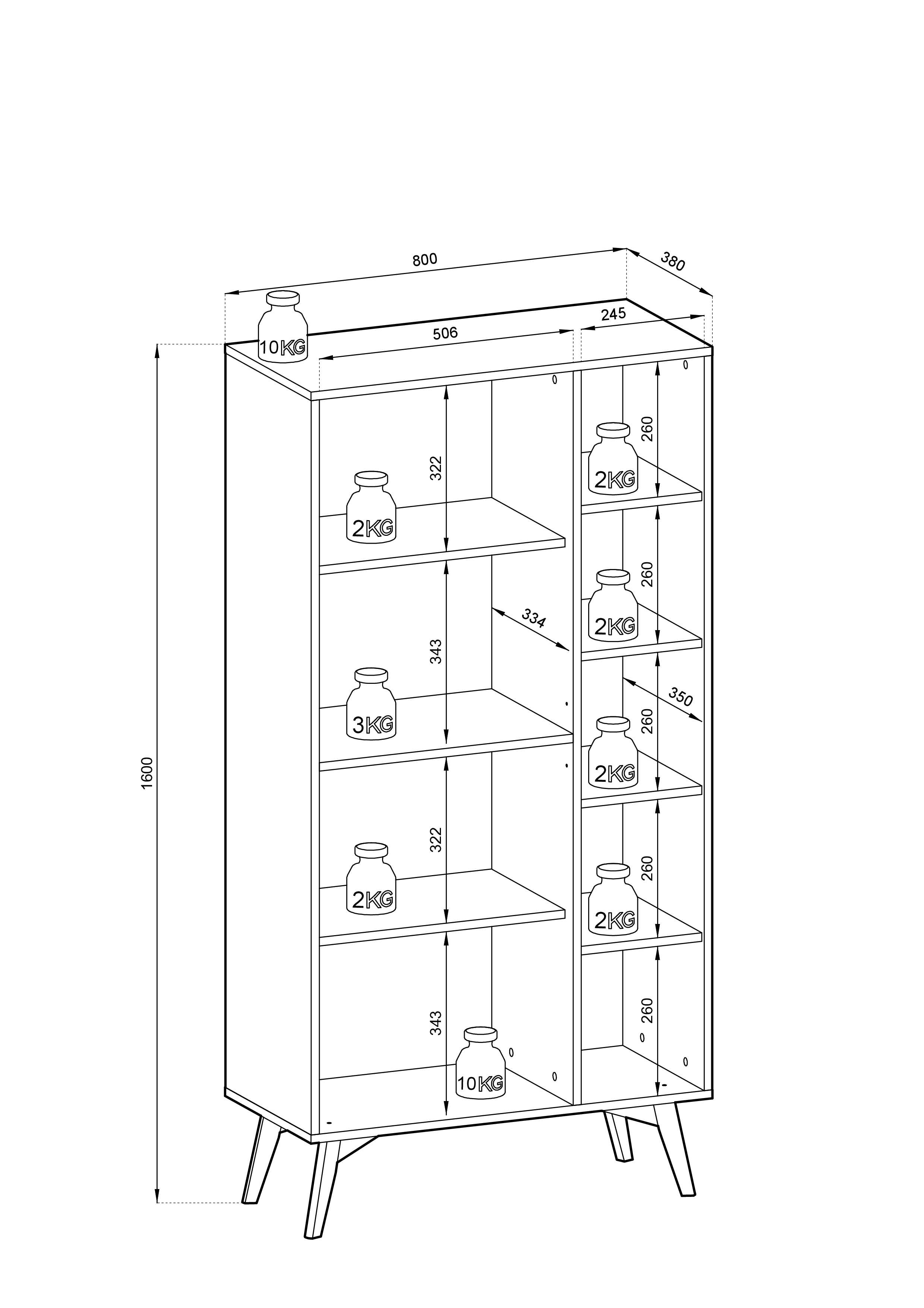 Buffet 2 portes 5 étagères ouvertes en bois laminé Vanity 80x160 cm