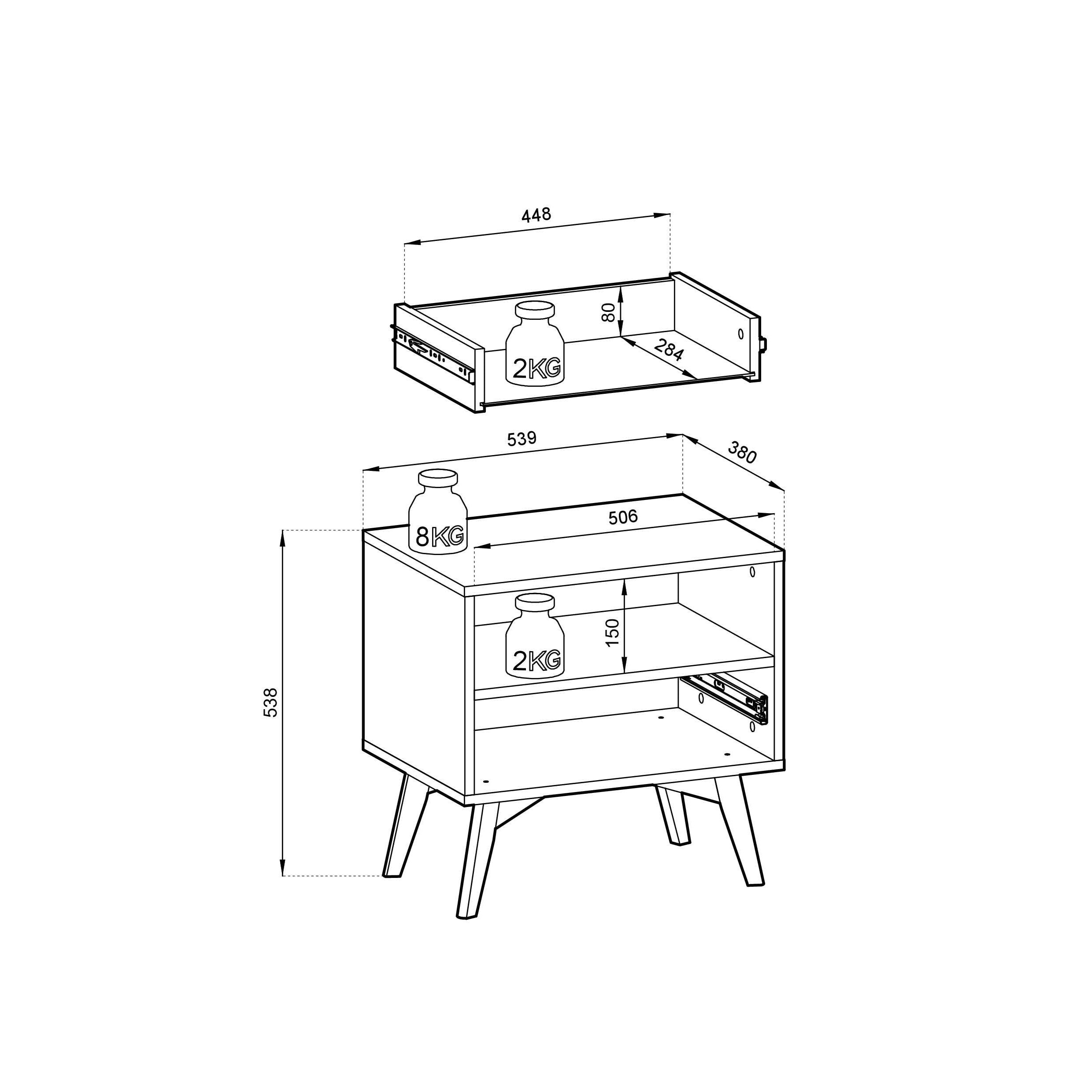 Table de chevet 1 tiroir en bois laminé Vanity 54x54 cm