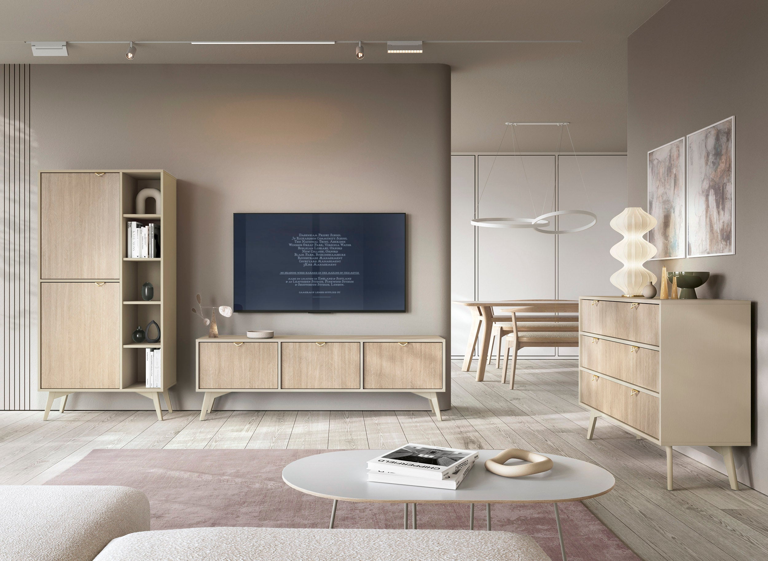 Buffet 2 portes 5 étagères ouvertes en bois laminé Vanity 80x160 cm