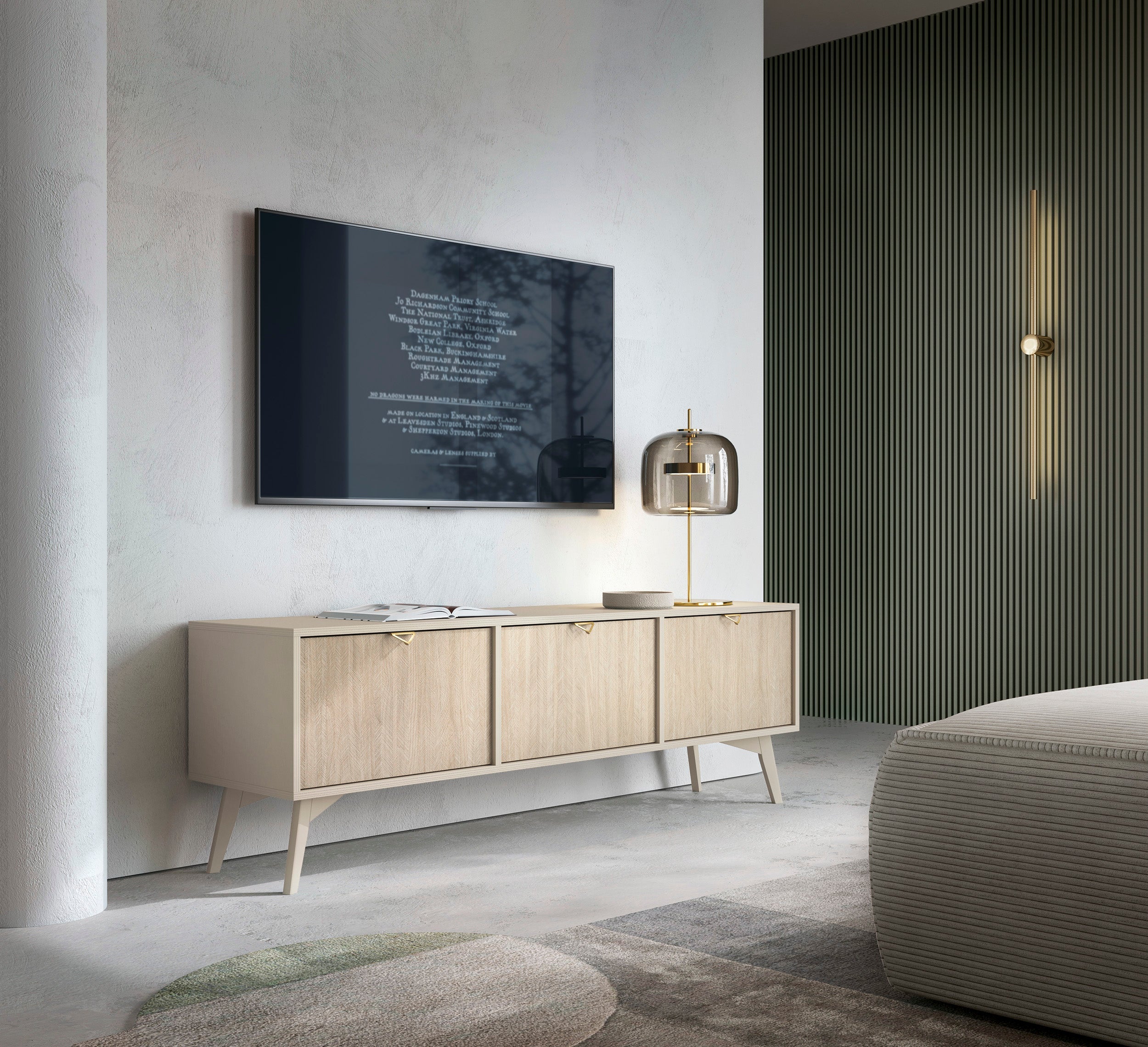 Meuble TV 3 portes en bois laminé Vanity 158x52 cm