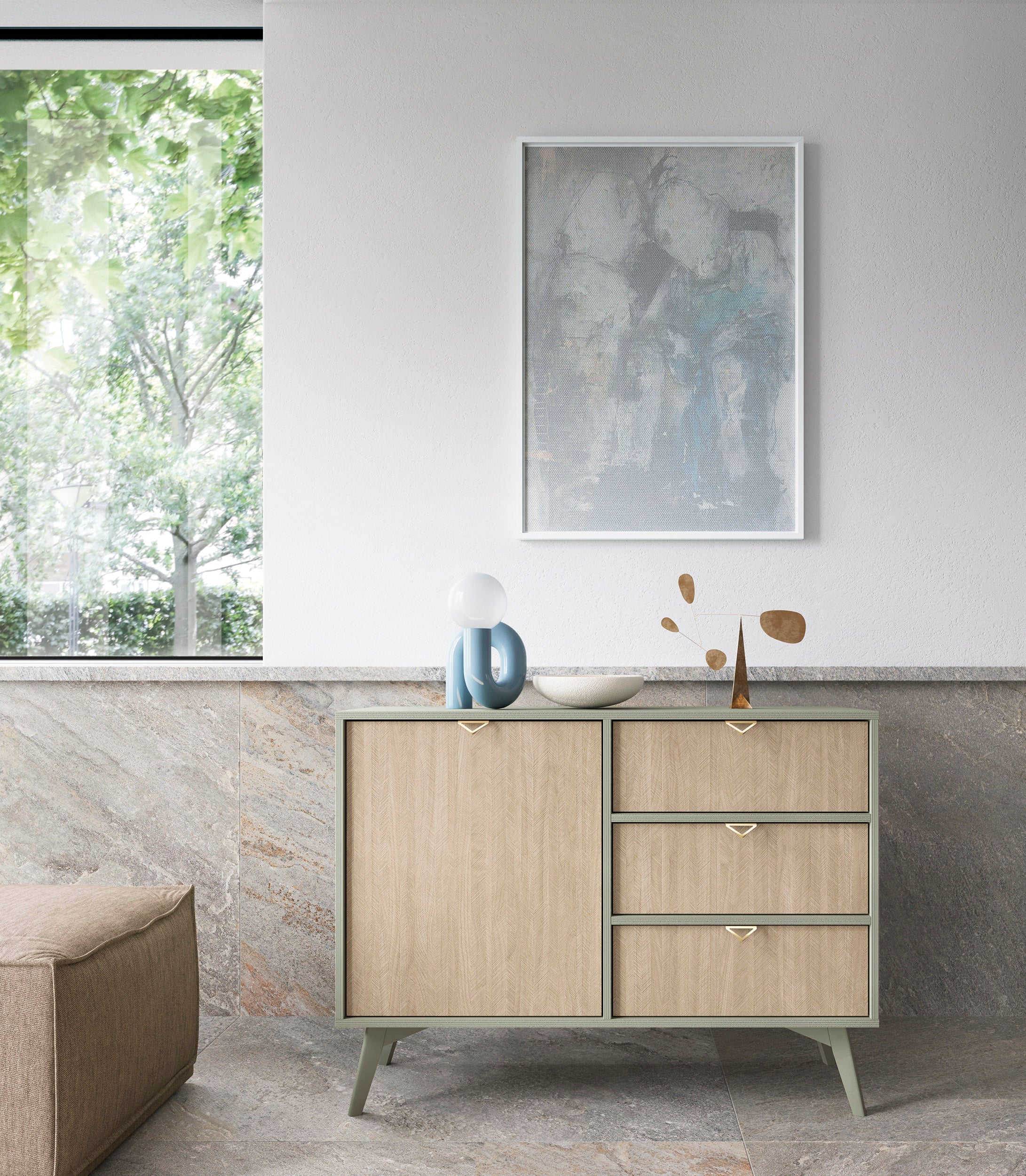 Buffet 1 porte et 3 tiroirs en bois laminé Vanity 106x80 cm
