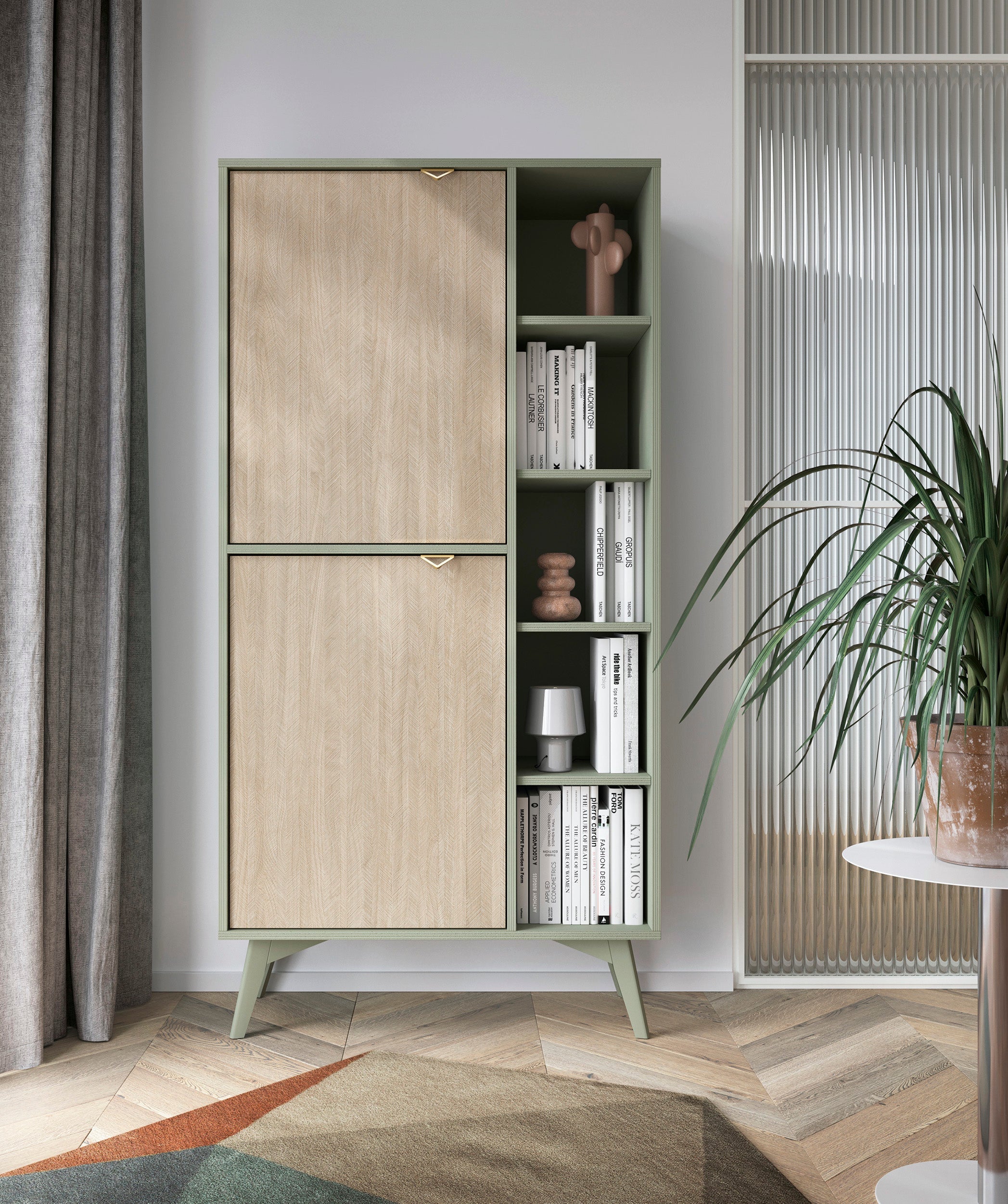 Buffet 2 portes 5 étagères ouvertes en bois laminé Vanity 80x160 cm