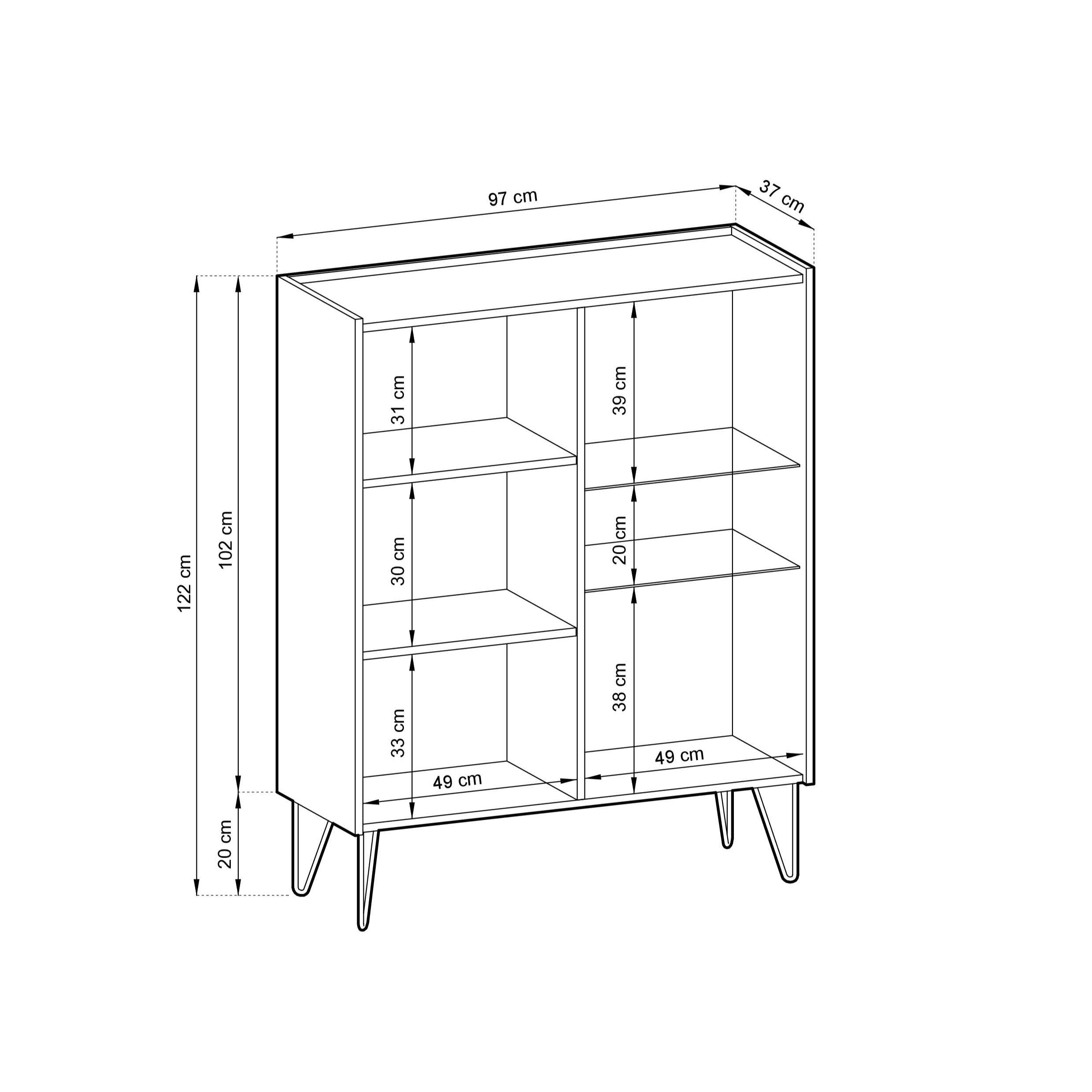 Vitrine 2 portes en bois laminé noir avec verre trempé Margo 97x122 cm