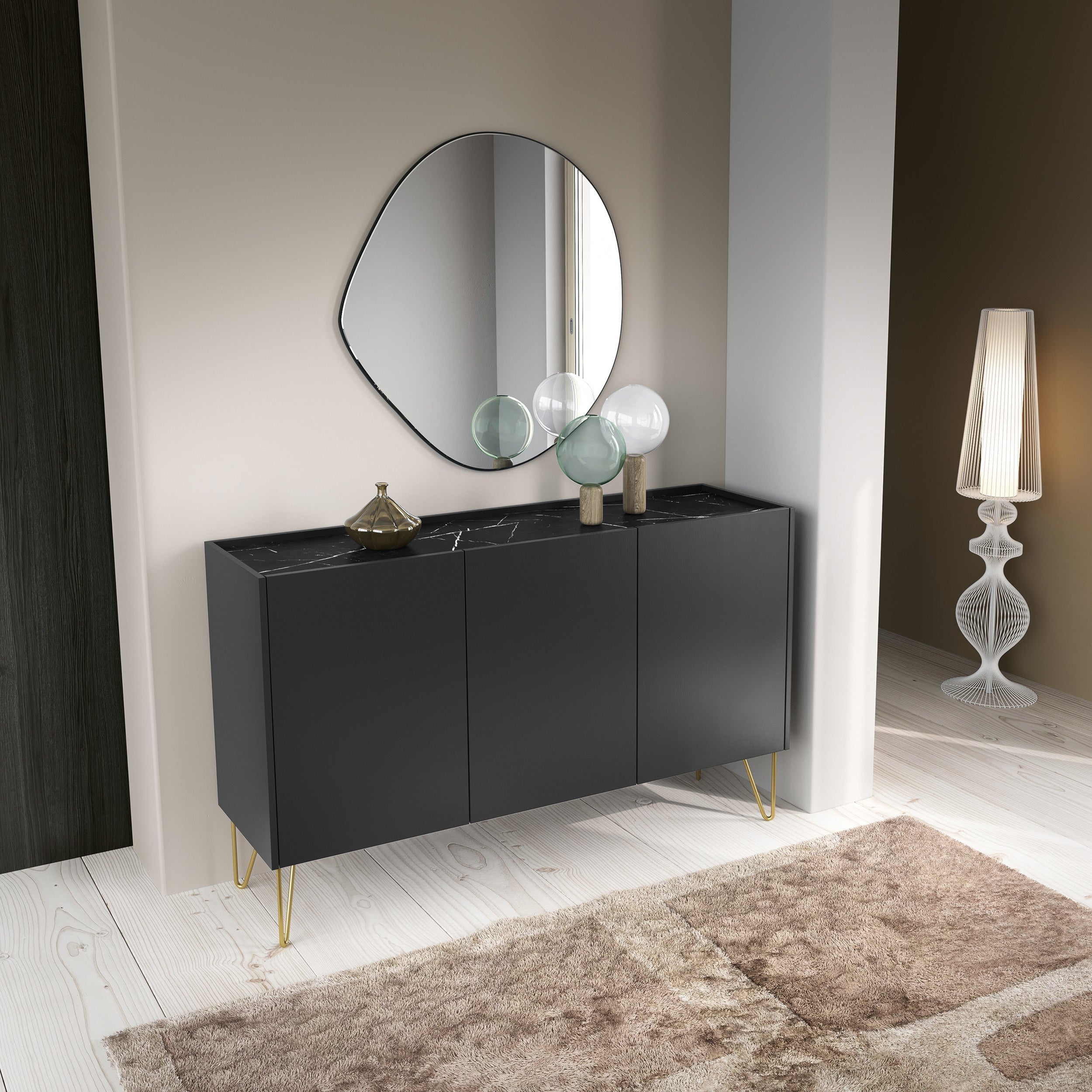 Buffet 3 portes avec plateau effet marbre Margo 144x83 cm