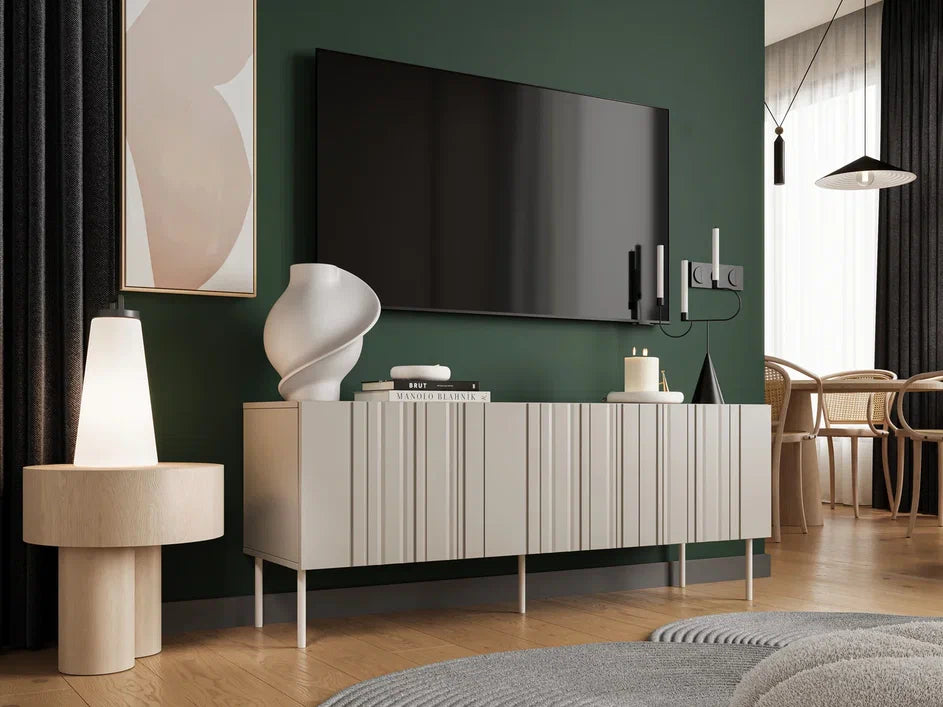 Meuble TV 3 portes avec pied en métal Lune 150x60 cm