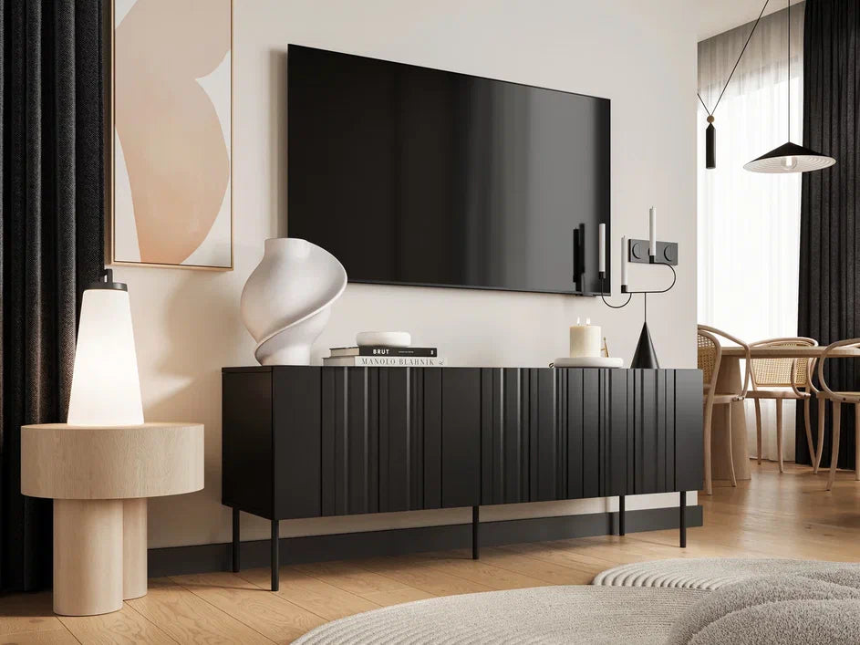 Meuble TV 3 portes avec pied en métal Lune 150x60 cm