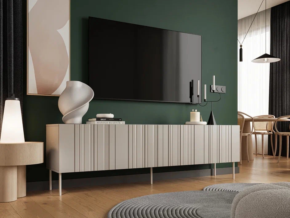 Meuble TV 4 portes avec pied en métal Lune 200x60 cm