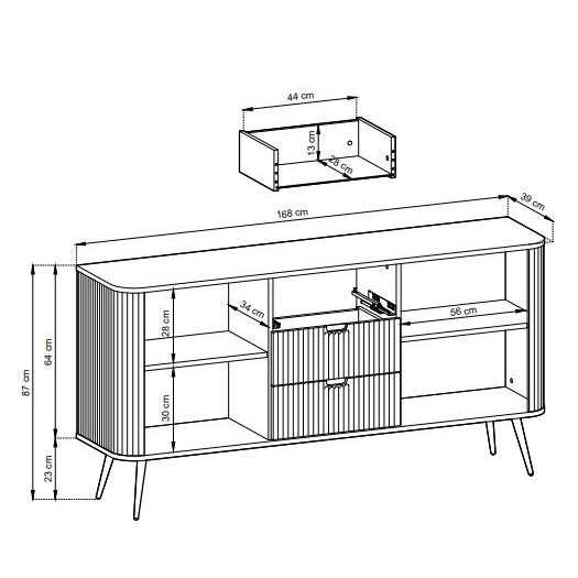Buffet 2 portes 3 tiroirs avec pieds en métal Calisio 168x87 cm