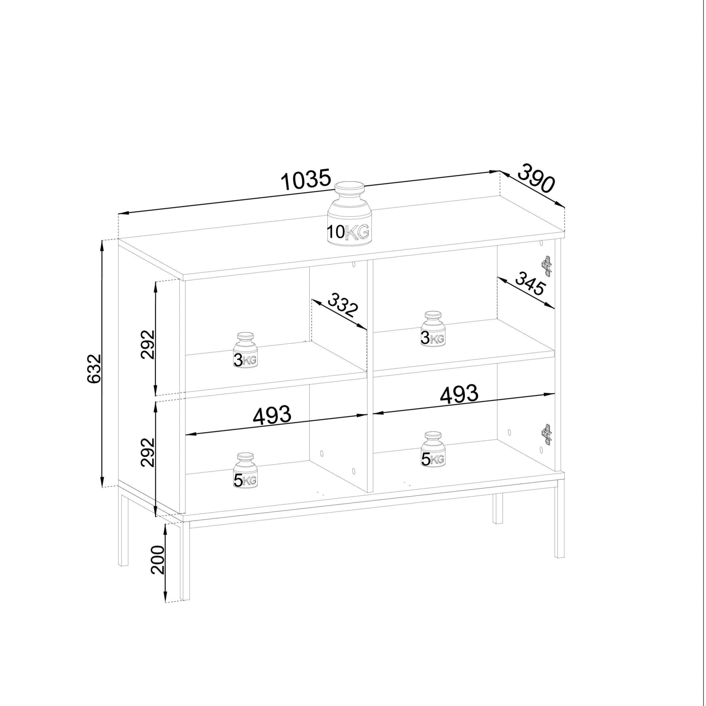 Buffet 2 portes avec LED intégrées noir et chêne Aura 104x83 cm