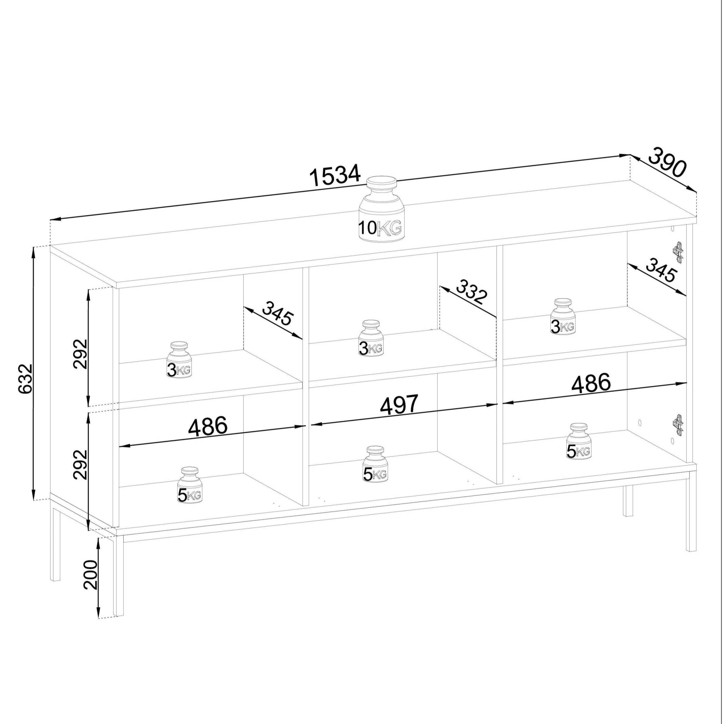 Buffet 3 portes avec LED intégrées noir et chêne Aura 154x83 cm