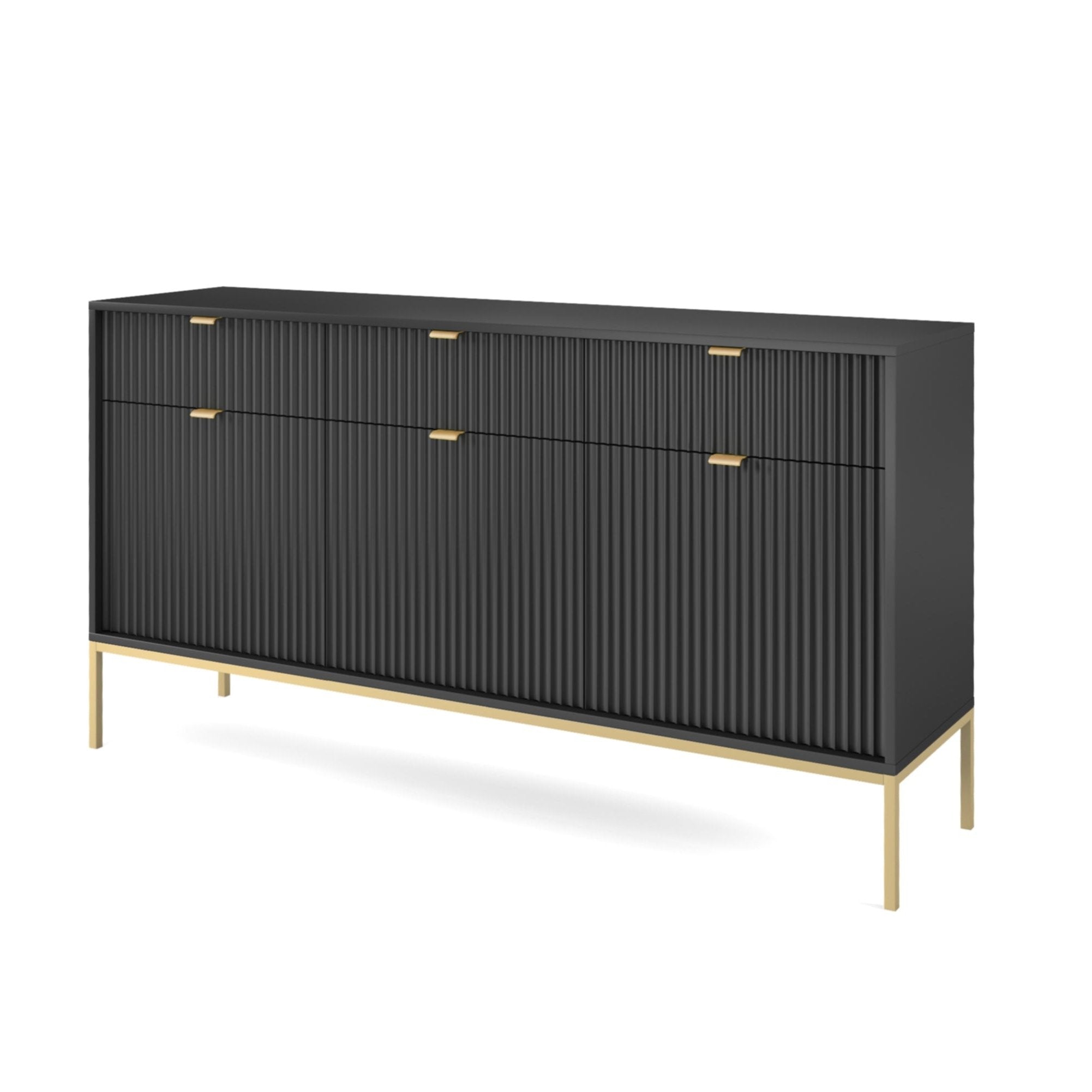 Buffet avec pieds en métal 3 portes et 3 tiroirs en bois laminé Miseno 154x83 cm